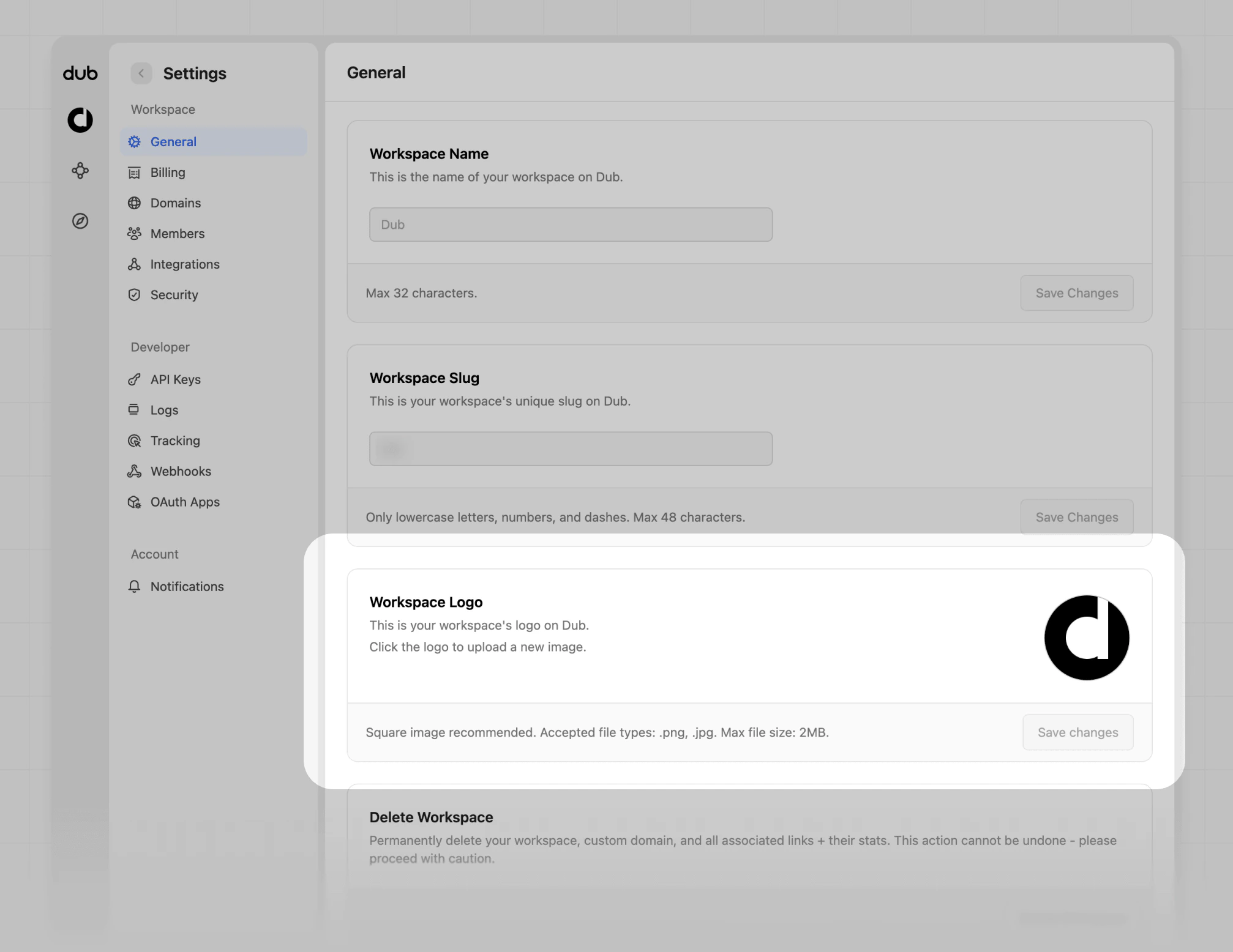 Workspace Logo section