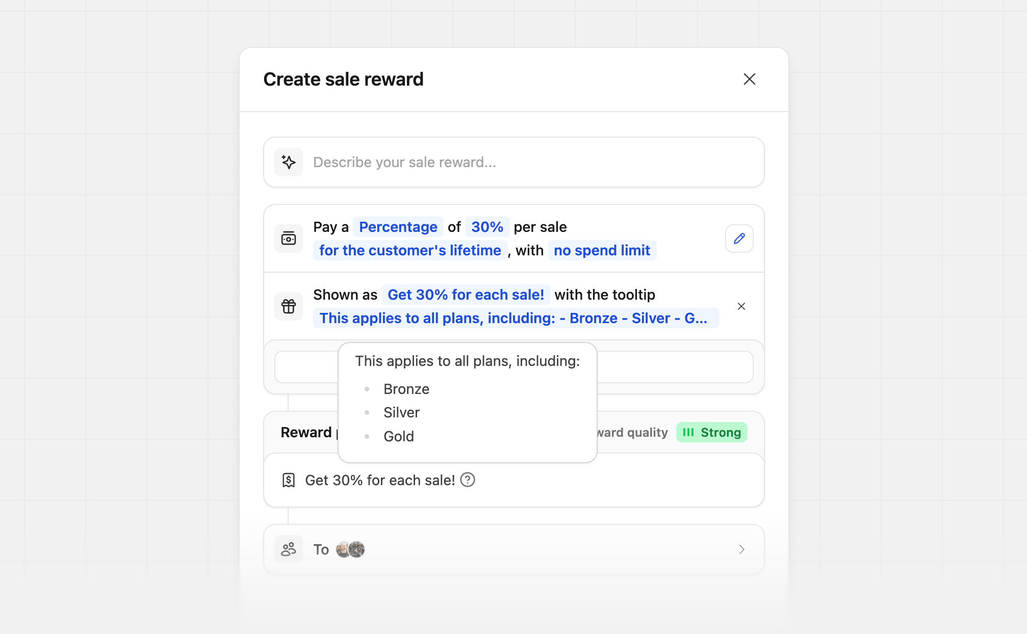 Reward preview tooltip hover