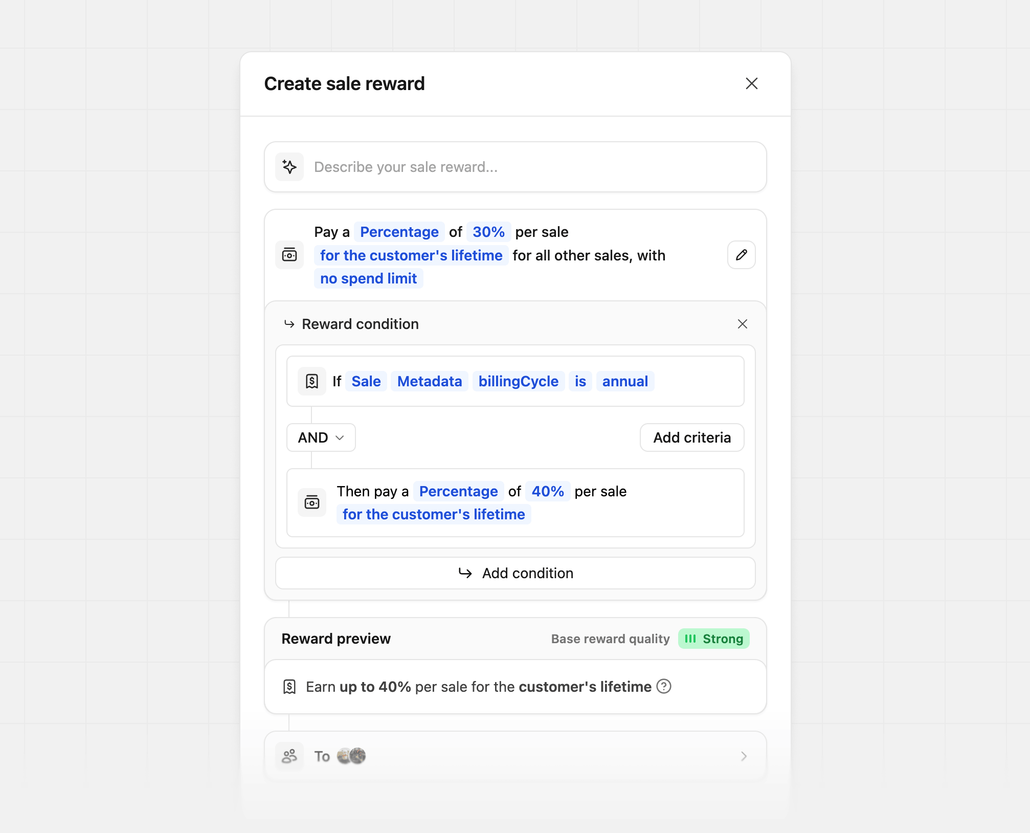 Reward builder metadata sale example