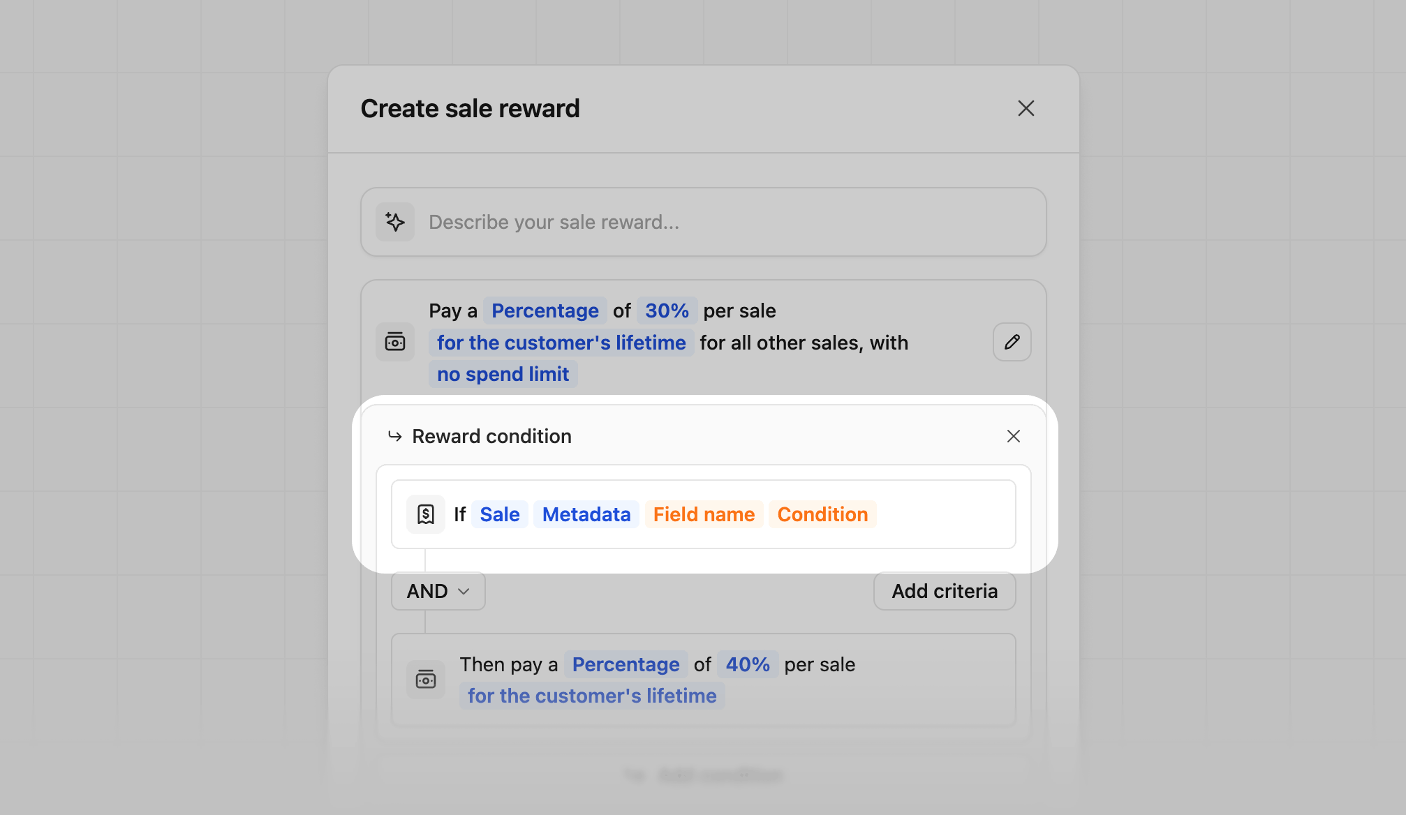 Reward builder metadata condition