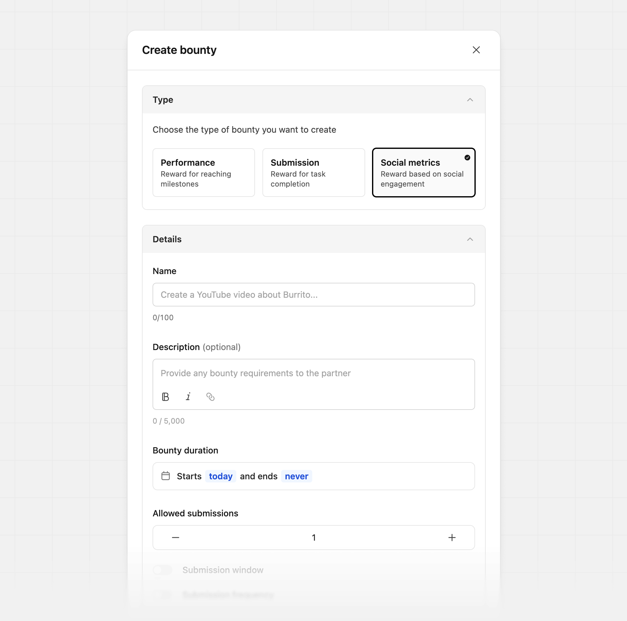 Create submission bounty