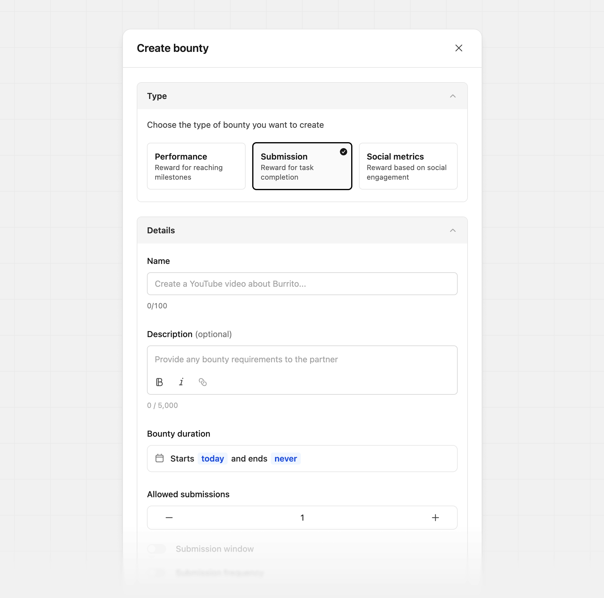 Create submission bounty