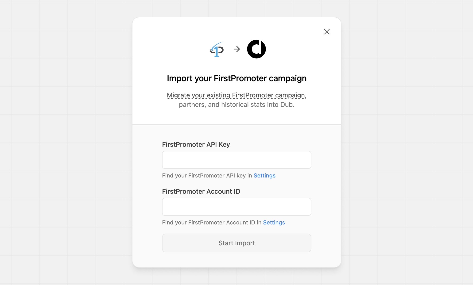 Import FirstPromoter modal