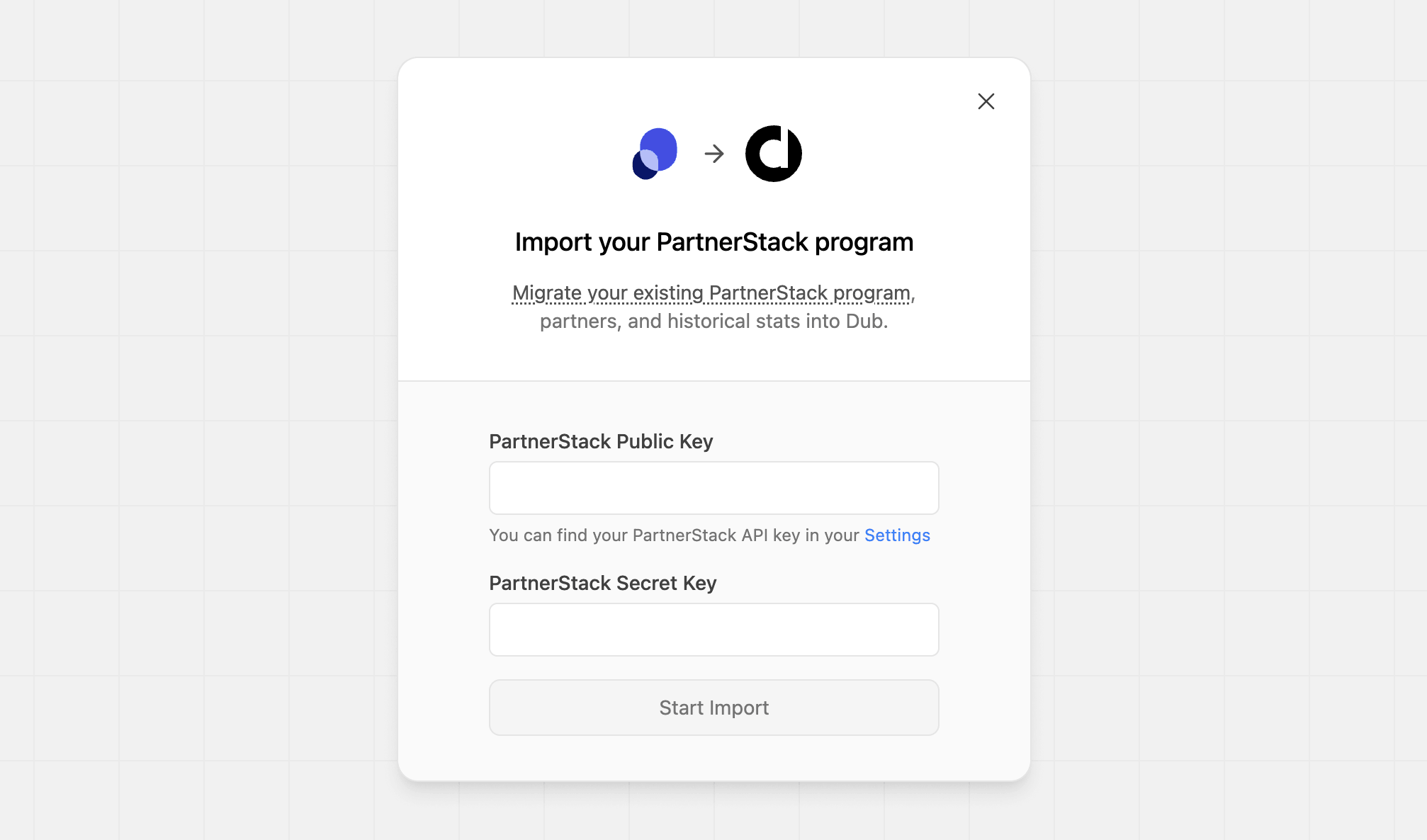 Import PartnerStack modal