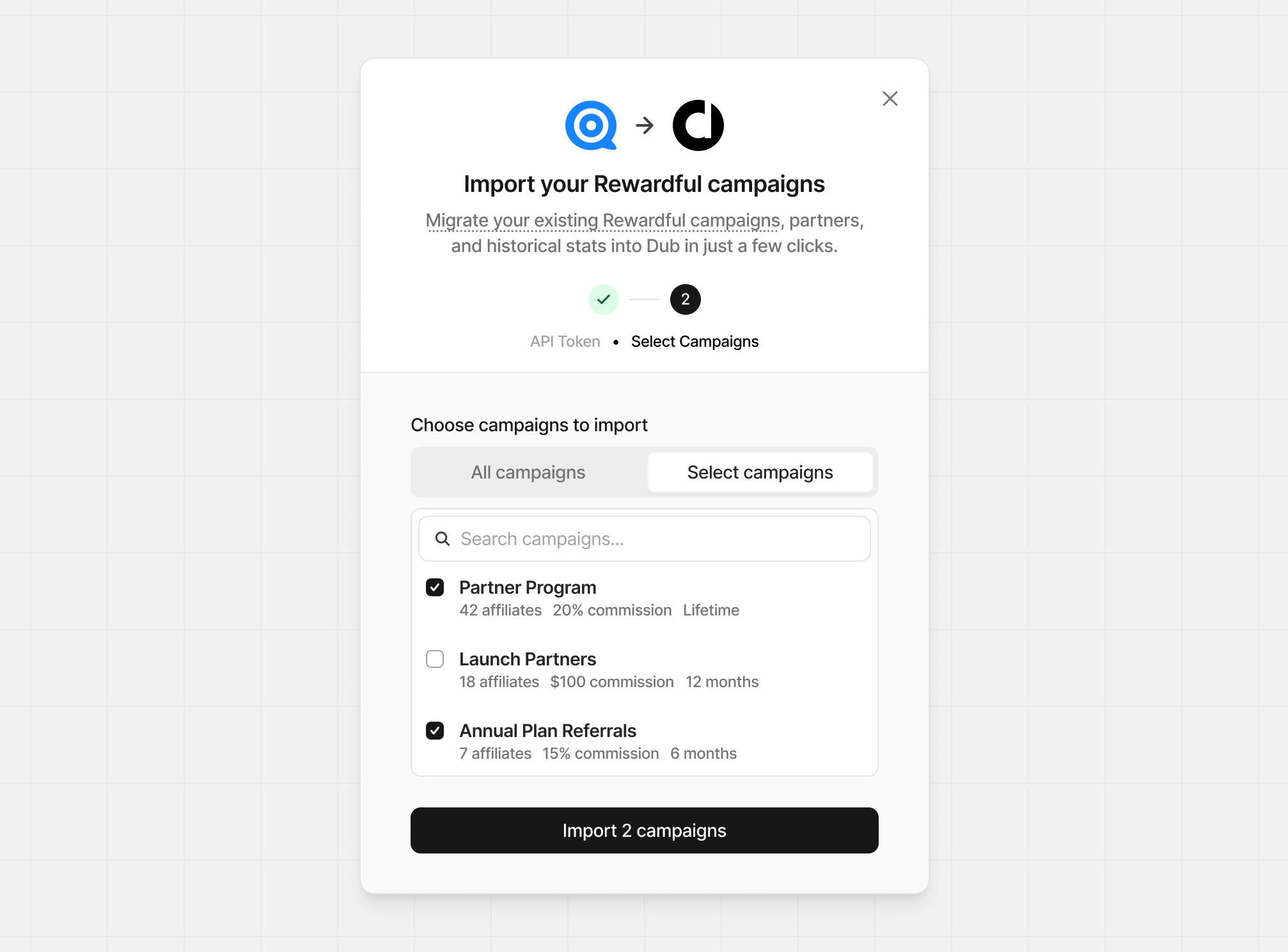 Import Rewardful modal