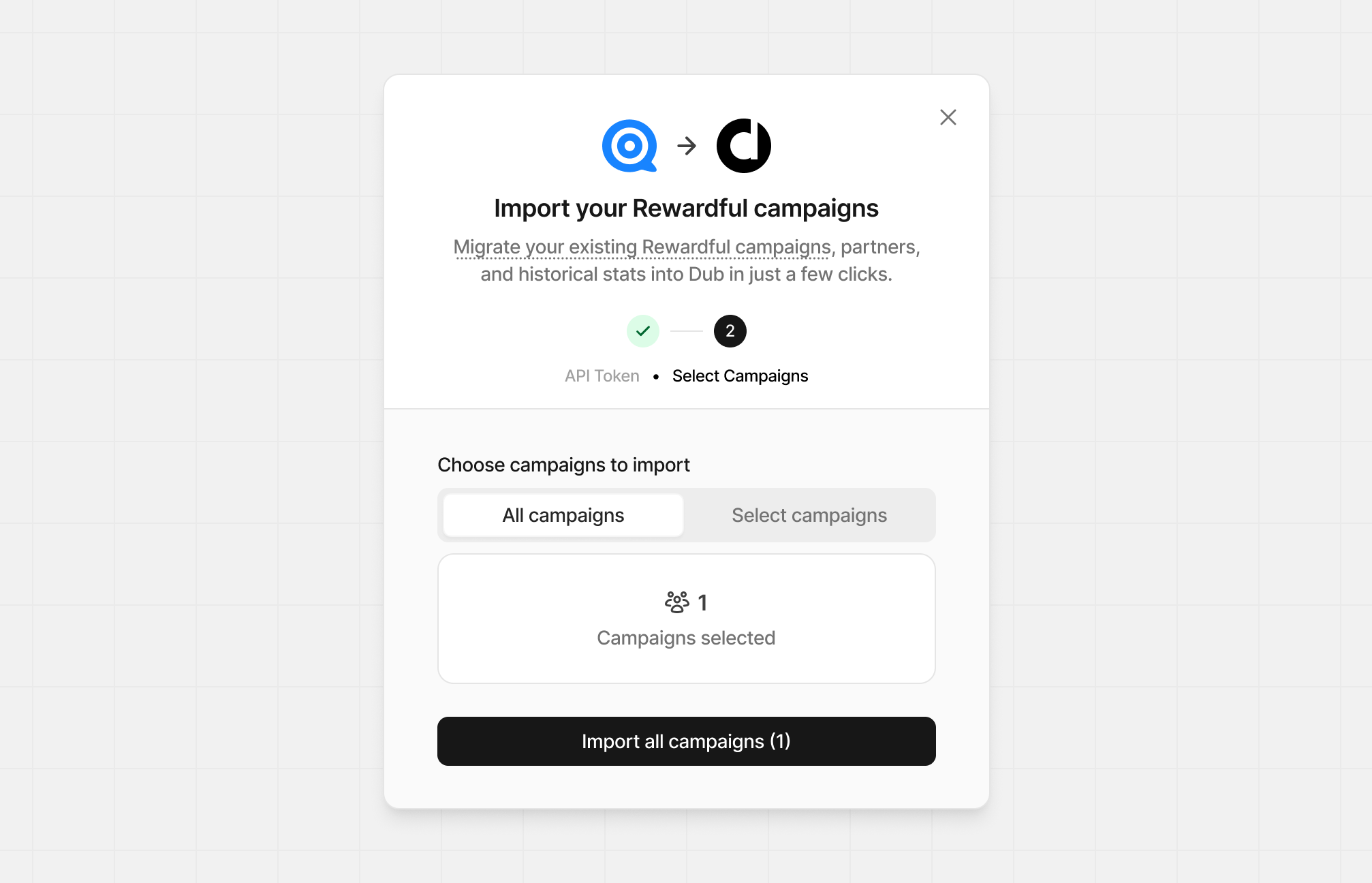Import Rewardful modal