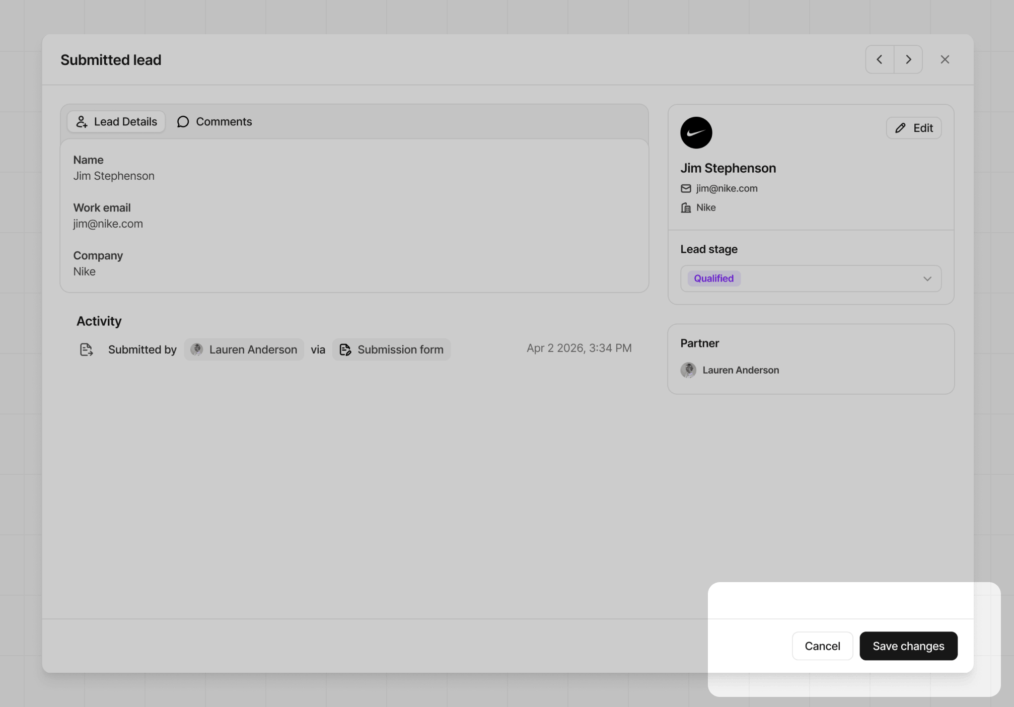 Submitted leads drawer save