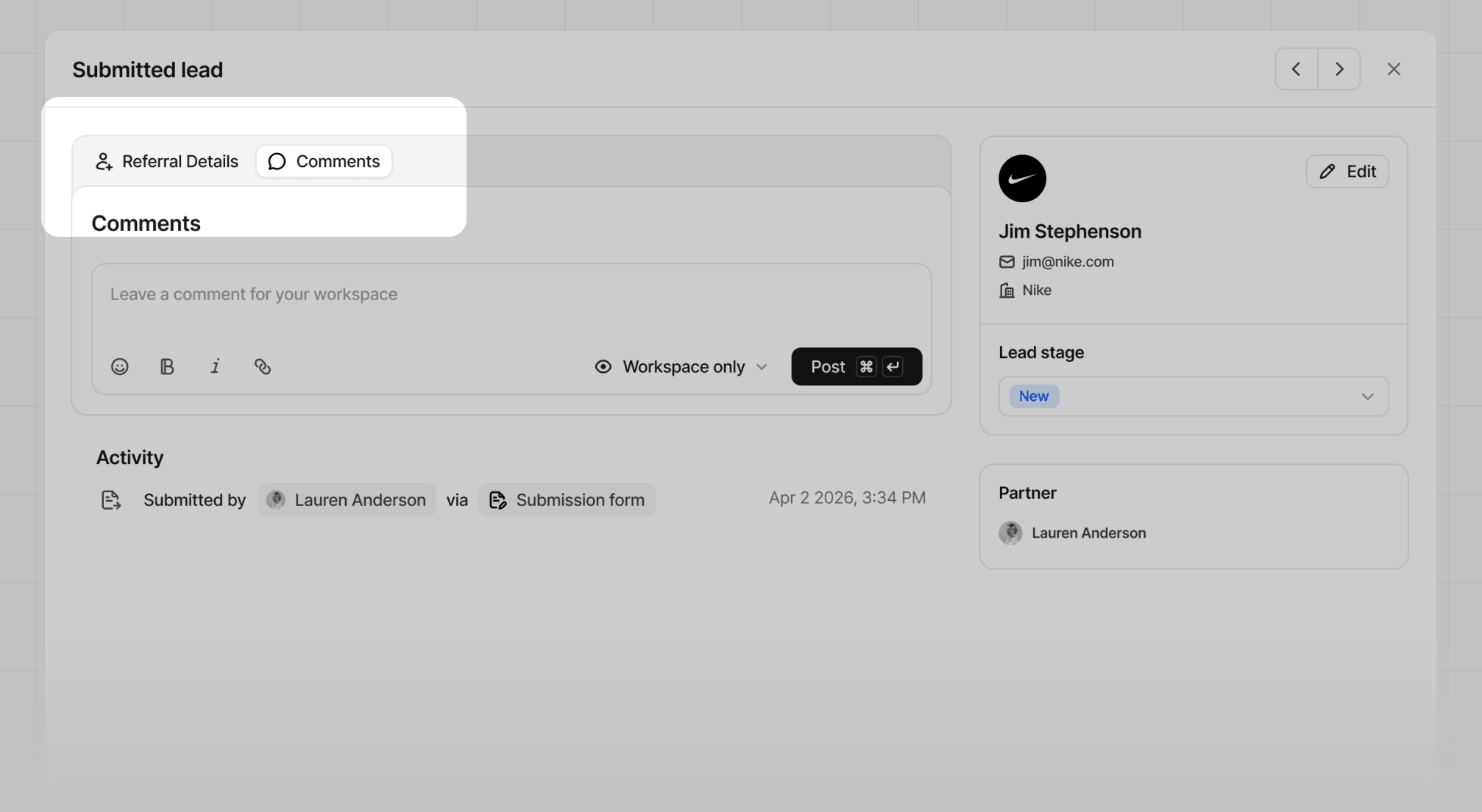 Comments tab