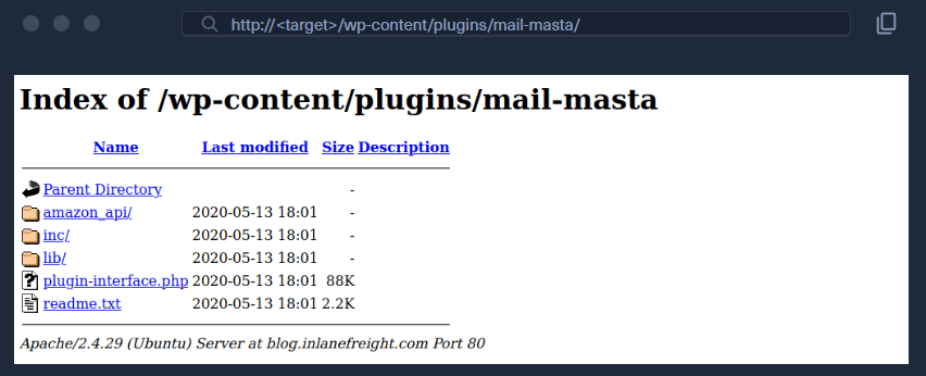 Mail Masta plugin directory accessible