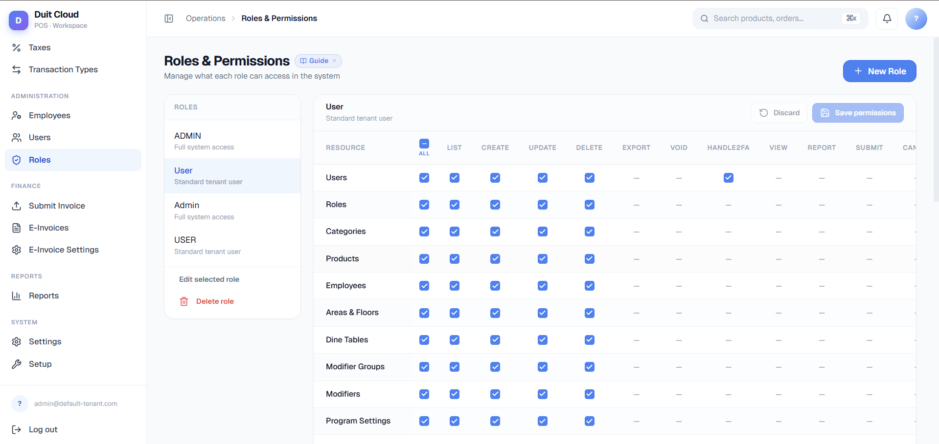 Permissions configuration screen showing permission groups