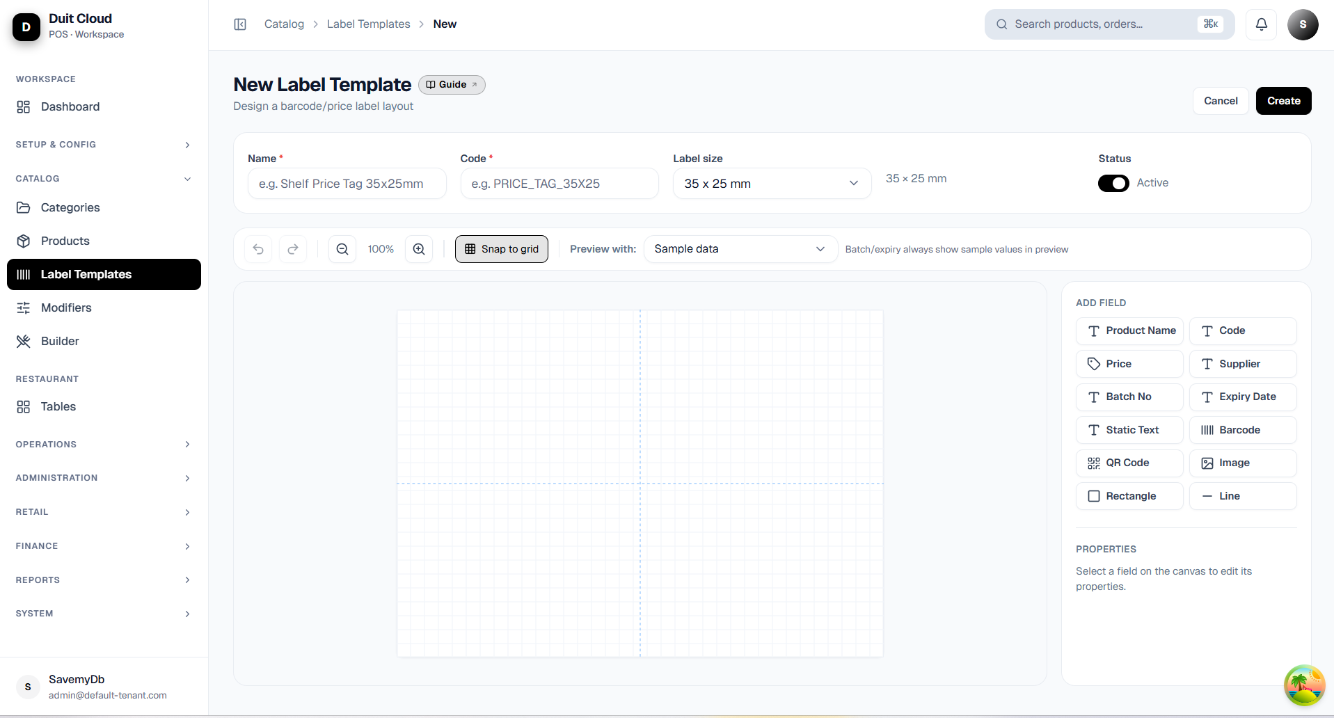 New Label Template designer