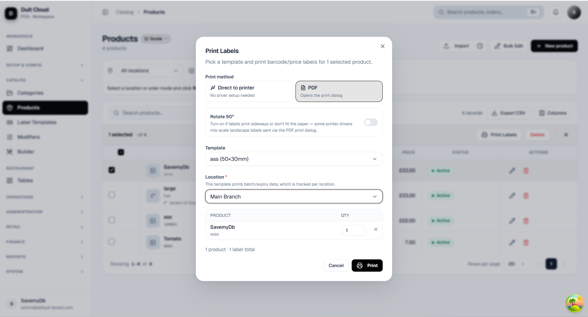 Print Labels dialog
