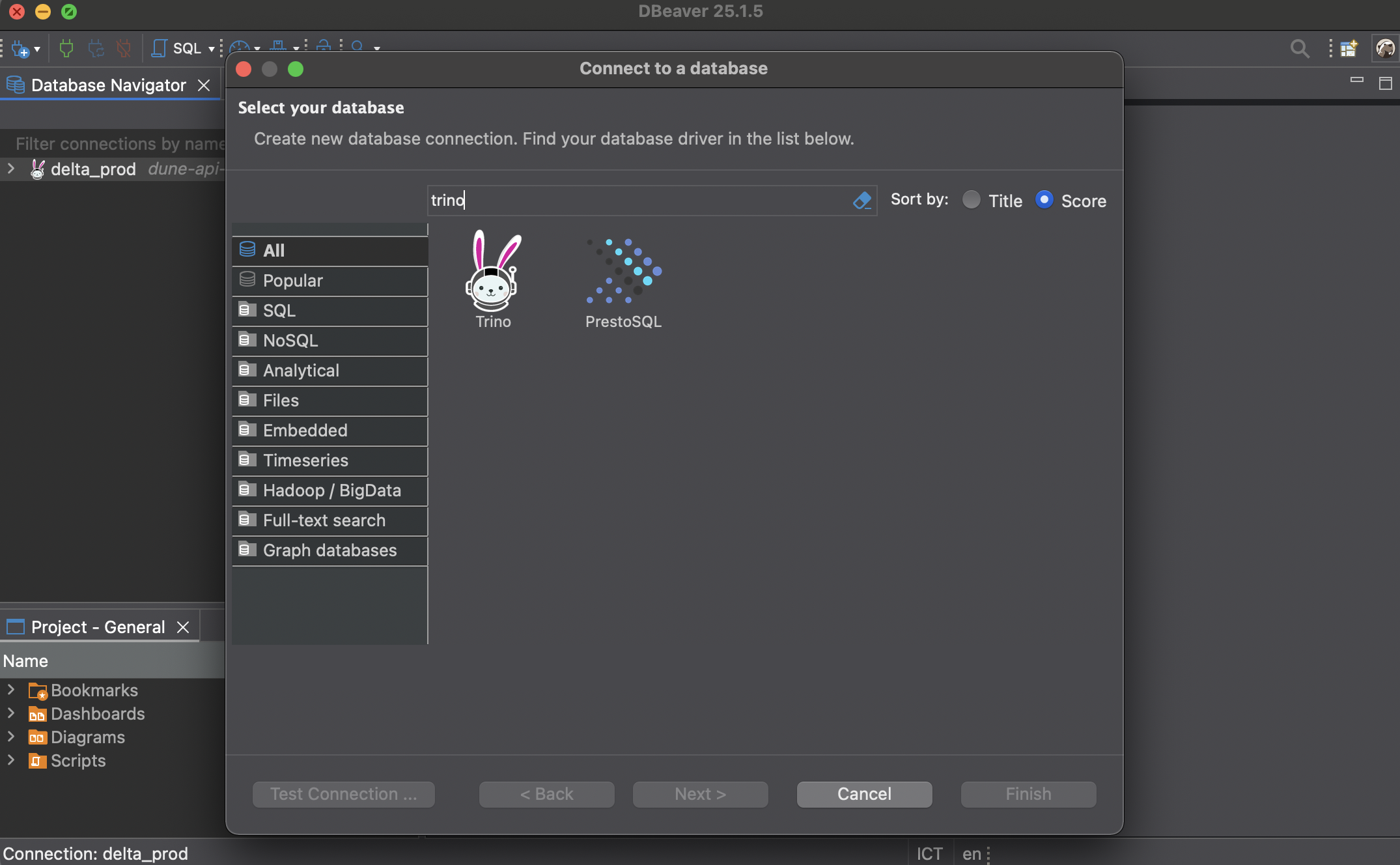 DBeaver step 2: Select Trino from database list