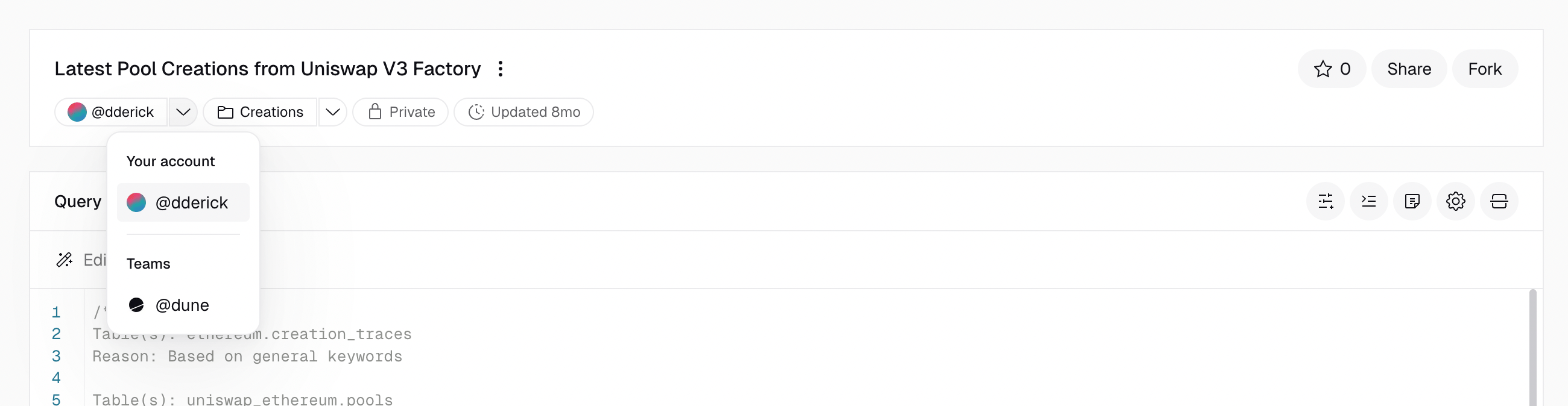 Transfer query ownership between a user and a team