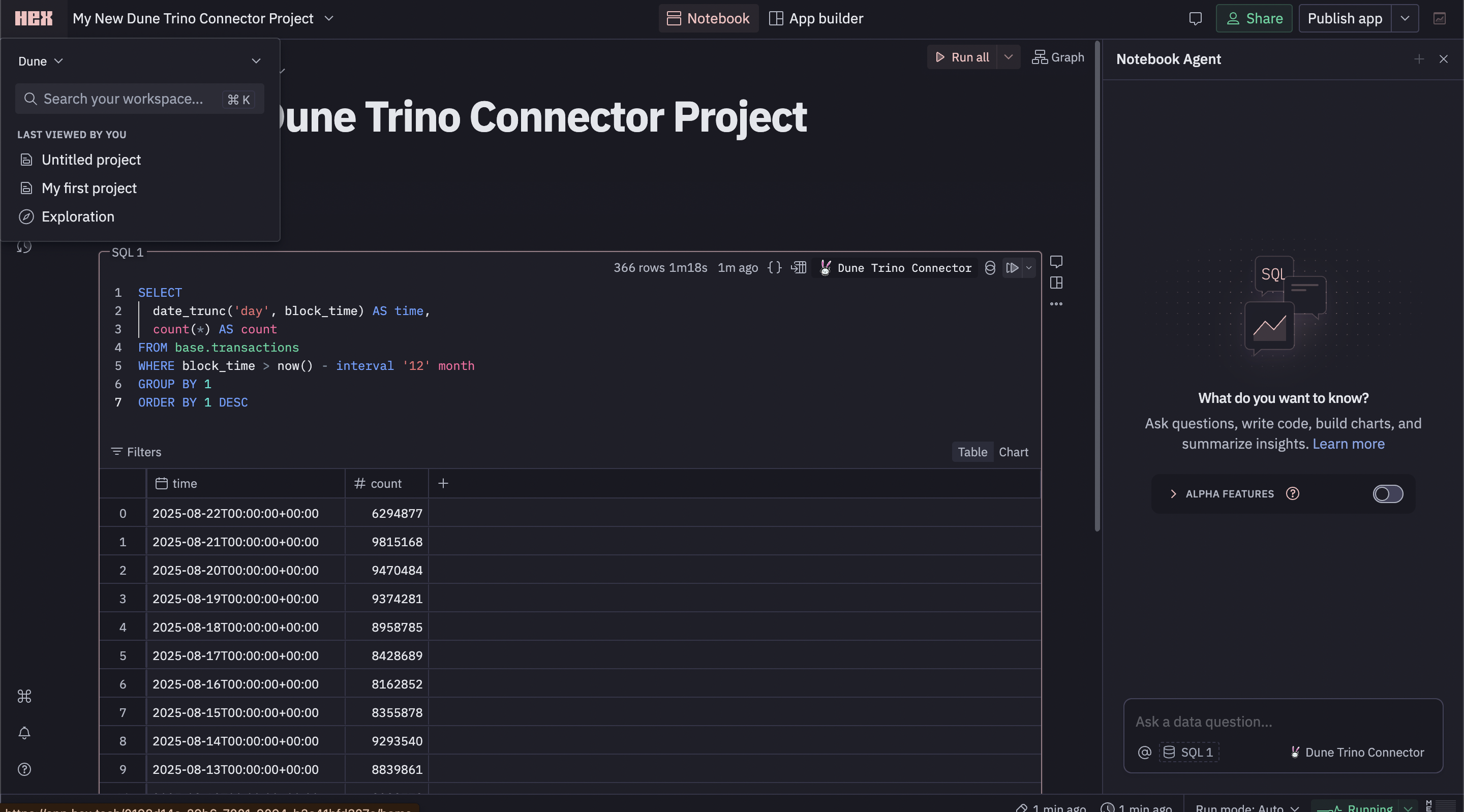 Hex step: Paste and run SQL
