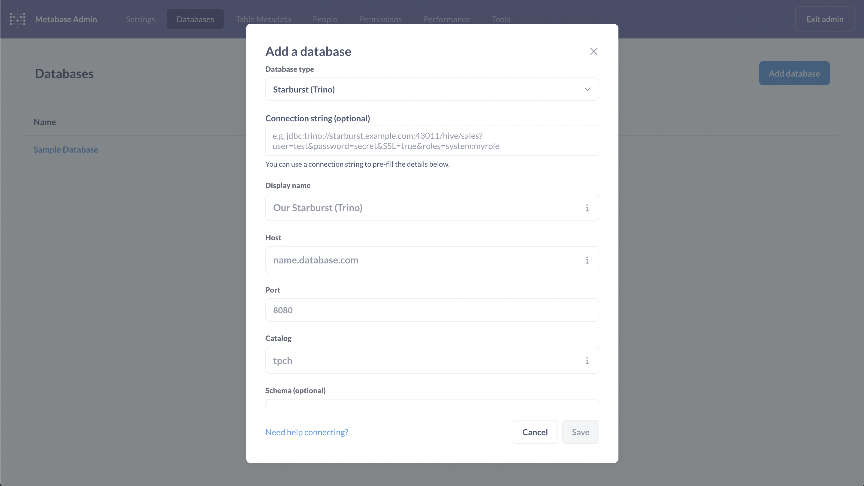 Metabase step 3: Add database