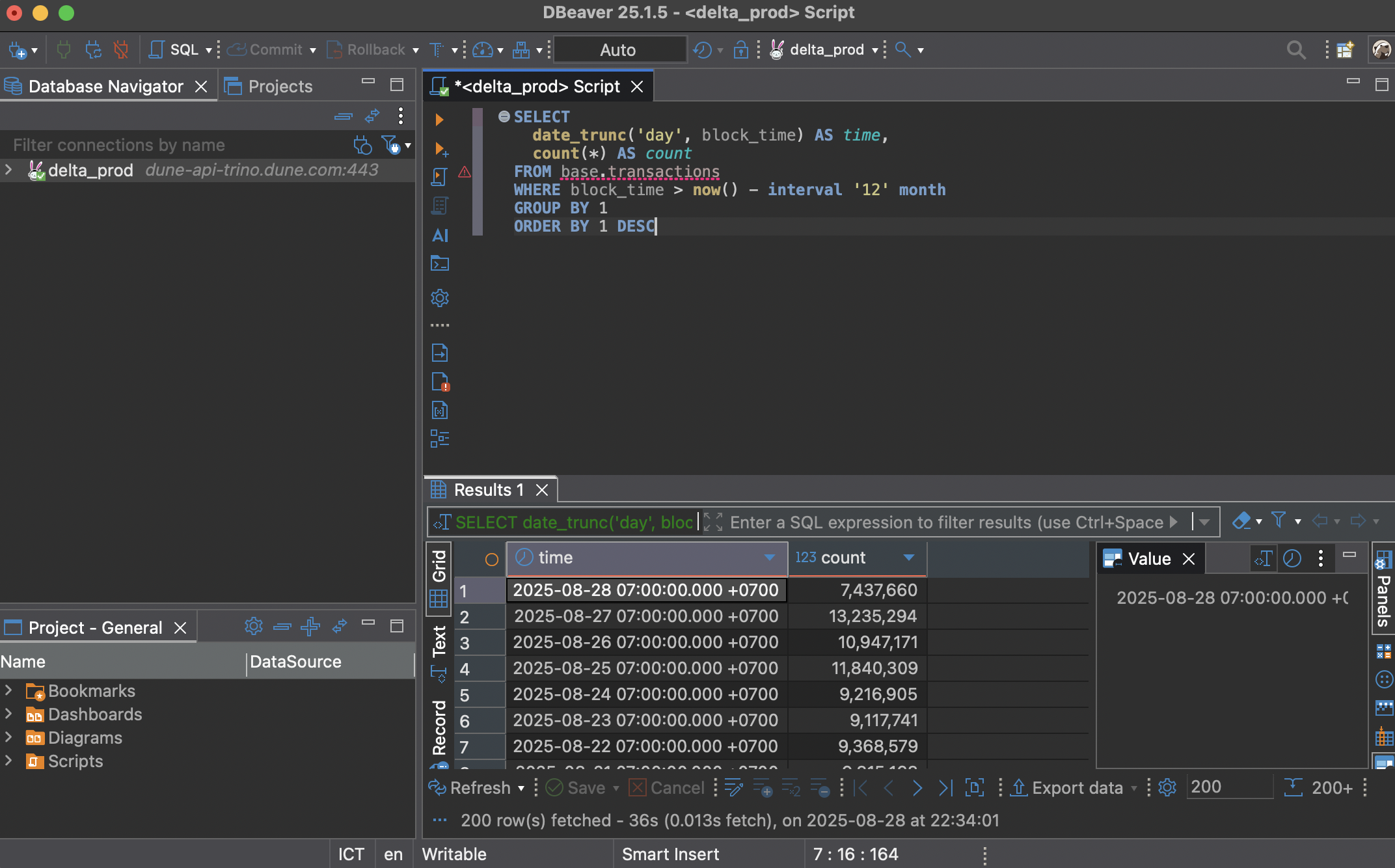 DBeaver step 5: Run SQL script and view results