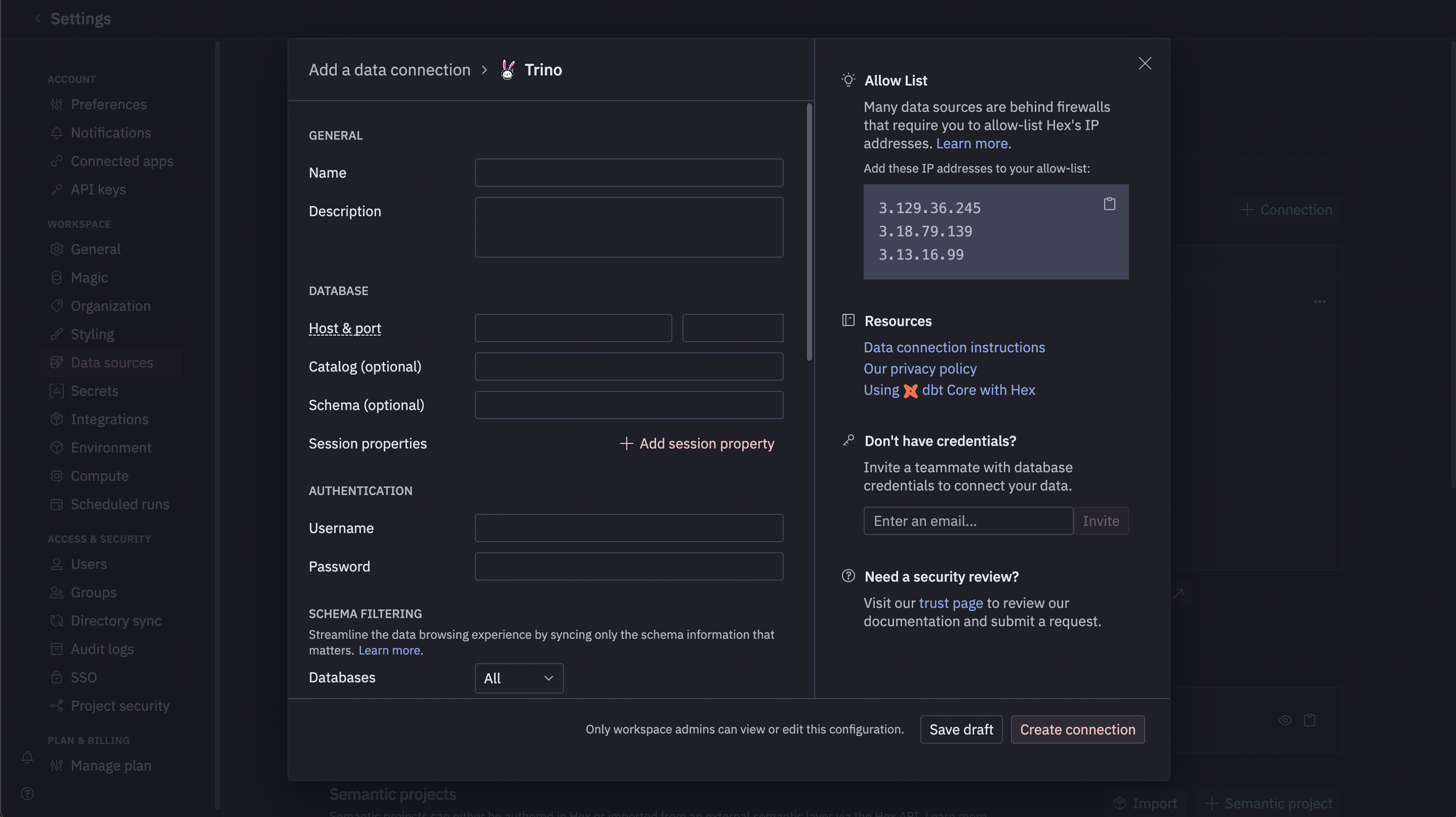Hex step 3: Enter connection details
