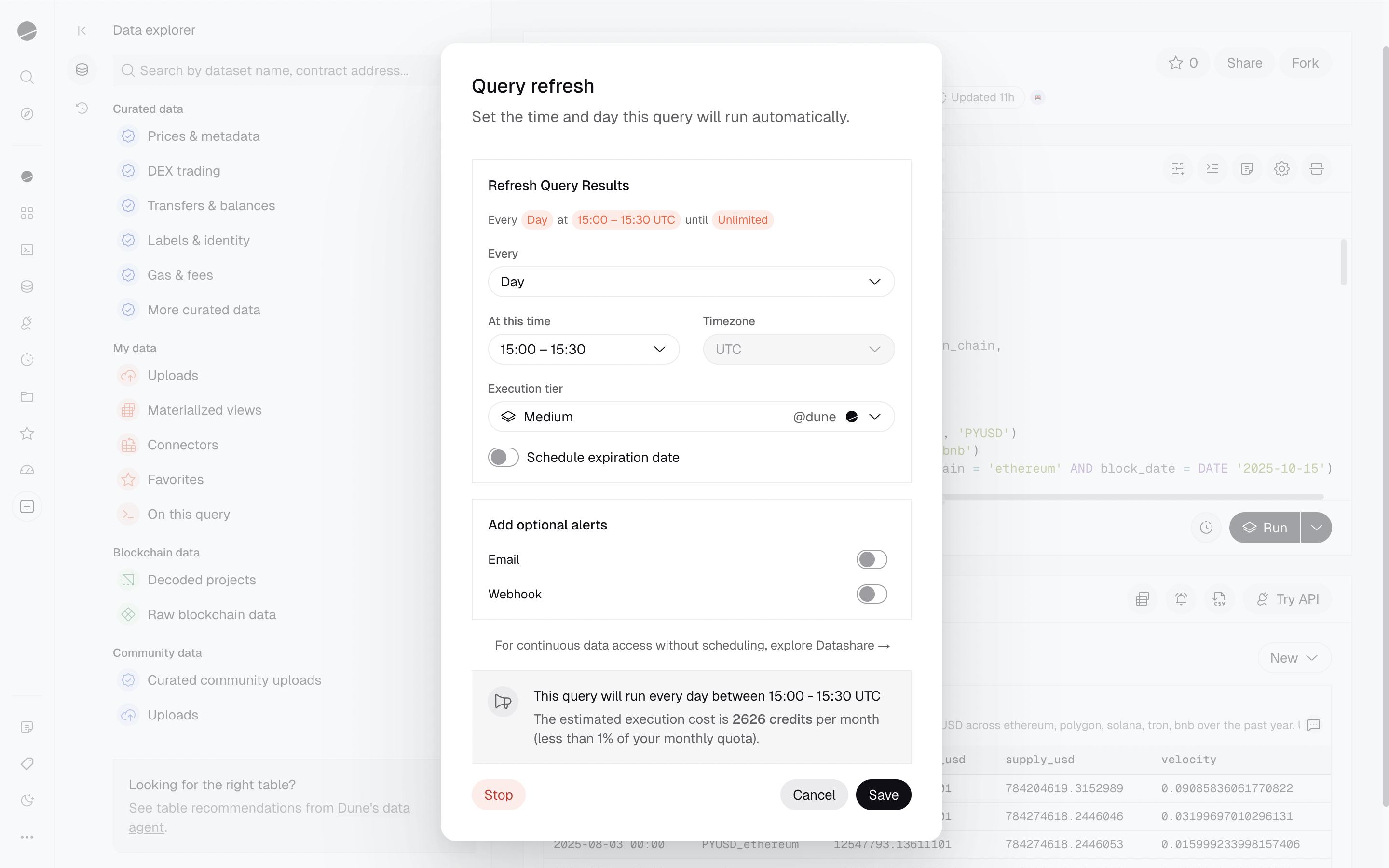 Schedule Queries and Dashboards - Dune Docs