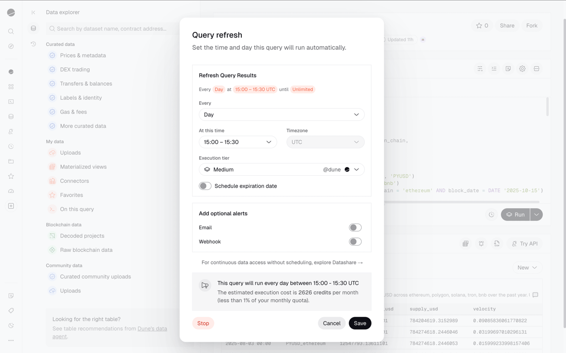 Schedule Queries and Dashboards - Dune Docs
