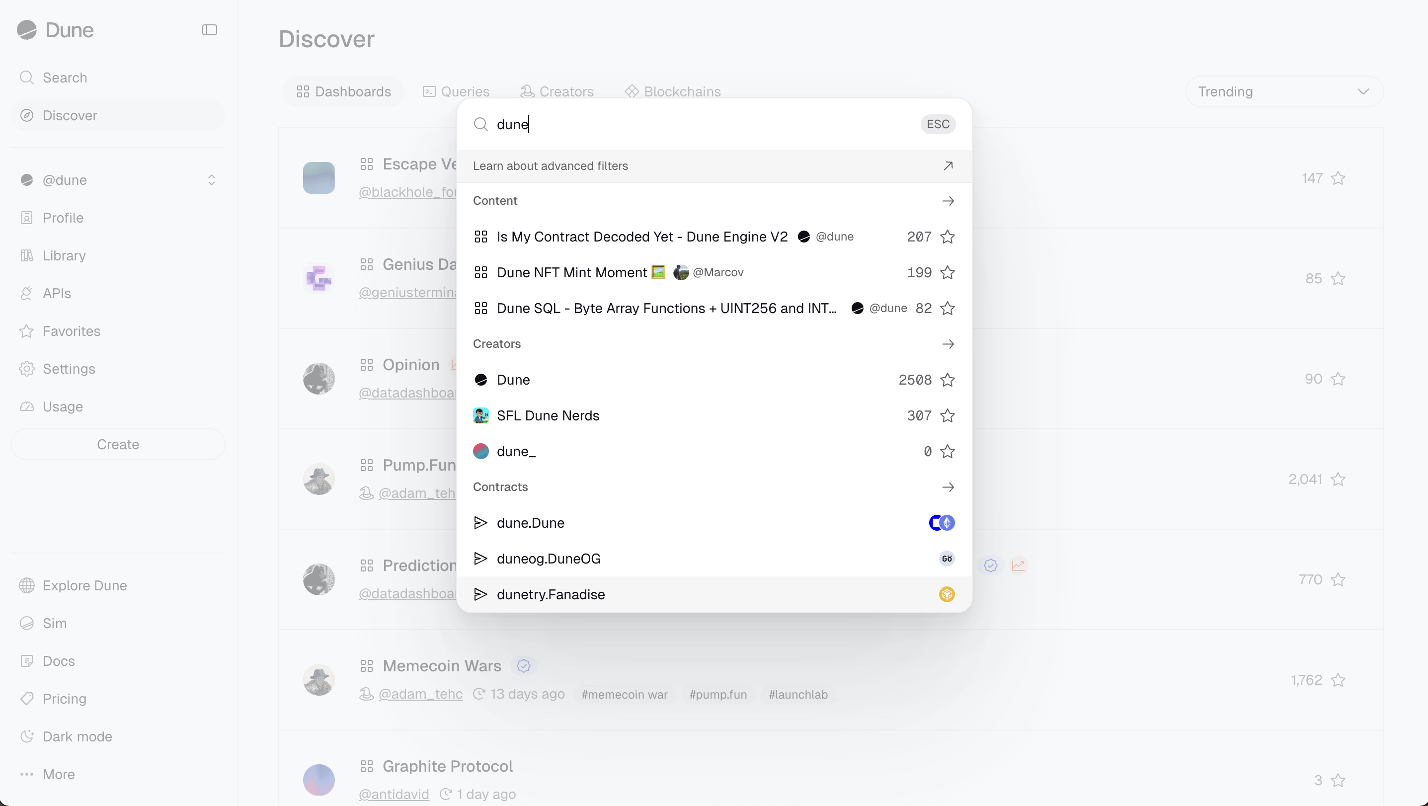 Search and Discover Content - Dune Docs