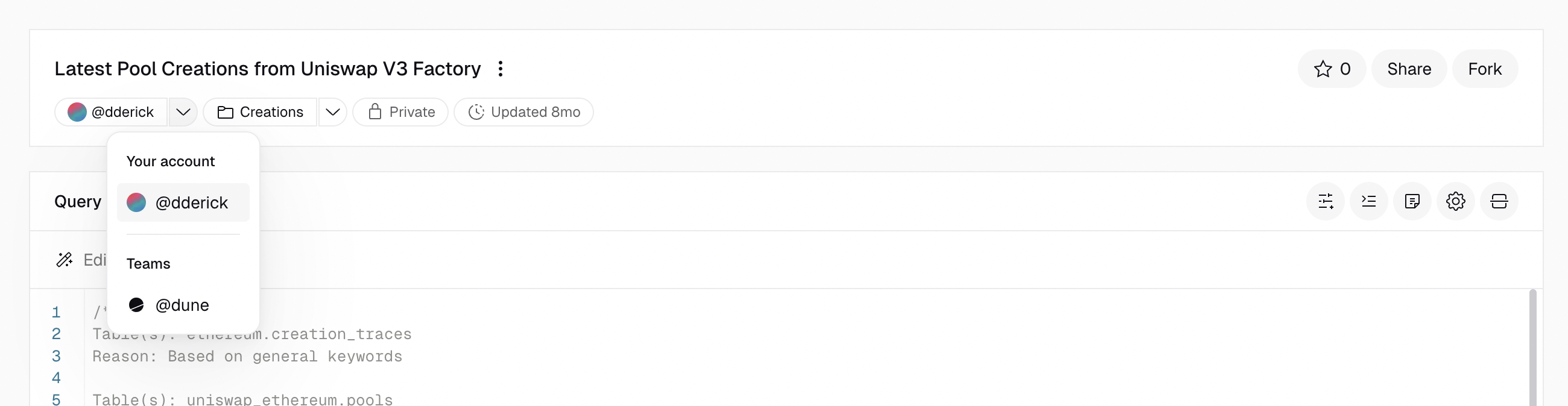 Transfer query ownership between a user and a team