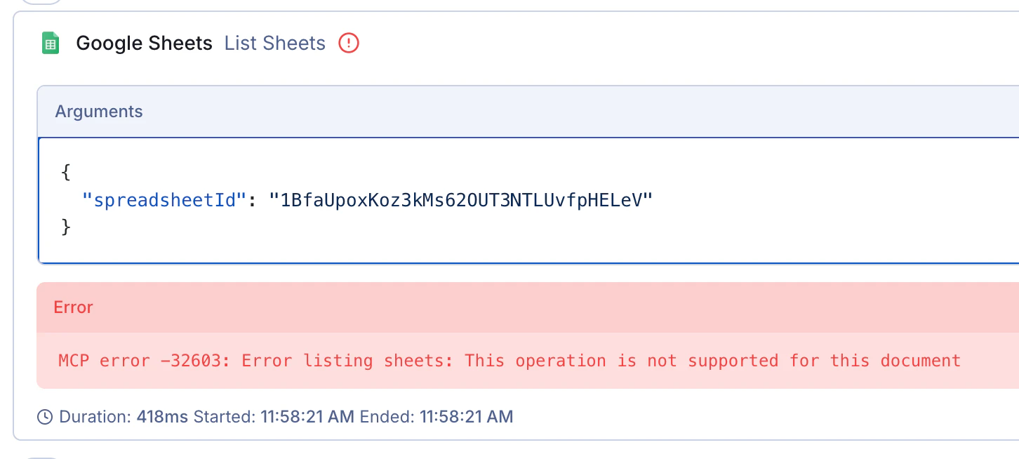 MCP error when trying to access an imported .xlsx file