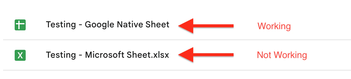 Native Google Sheet (Working) vs Imported .xlsx file (Not Working)
