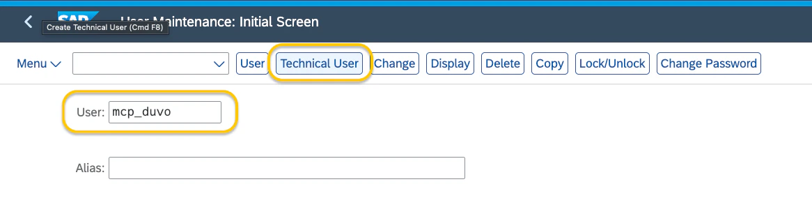 Generating a password for the technical user