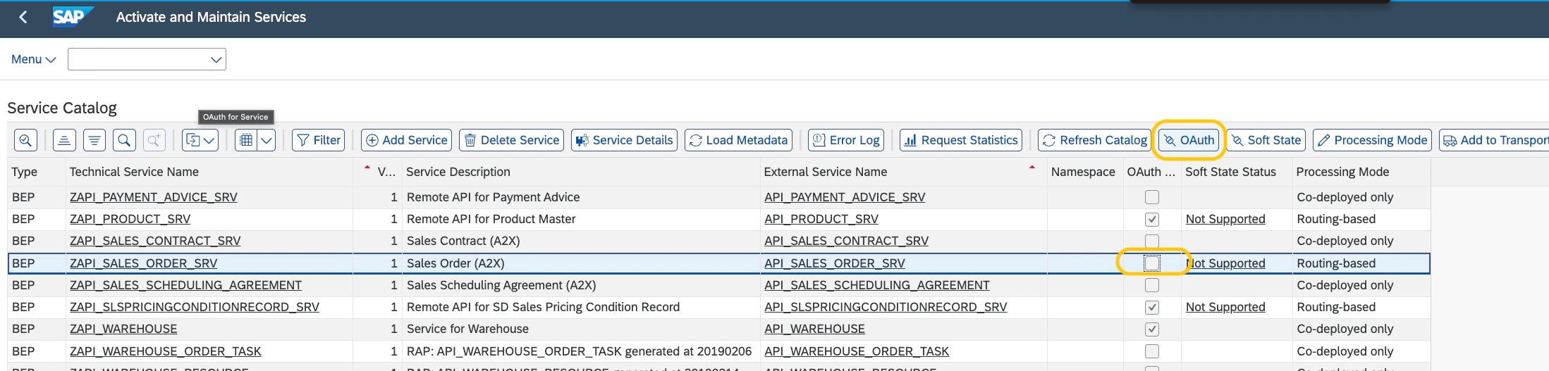 OAuth button in the /IWFND/MAINT_SERVICE toolbar