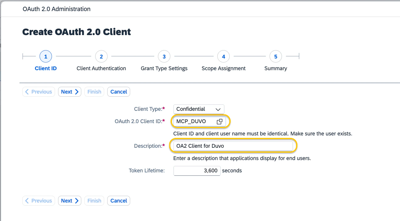 Wizard step 1 — Client ID configuration