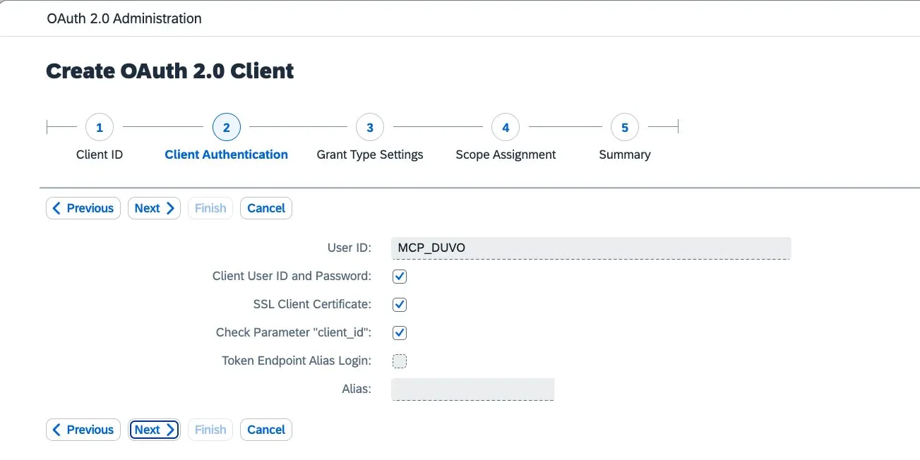 Wizard step 2 — Client Authentication defaults