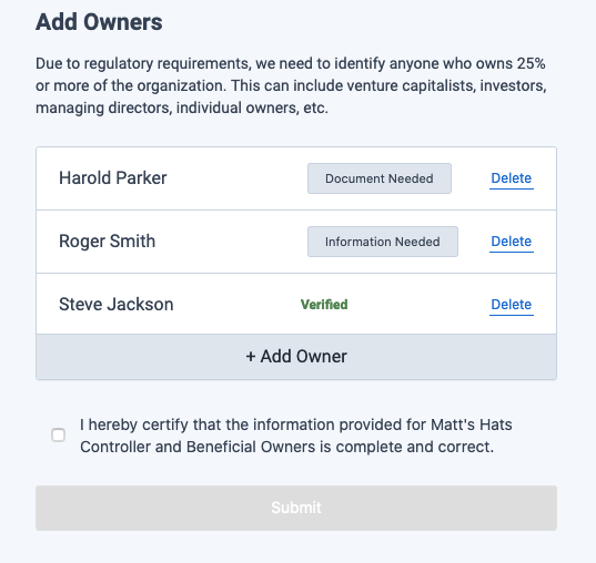 Add Beneficial Owners Drop-in Component