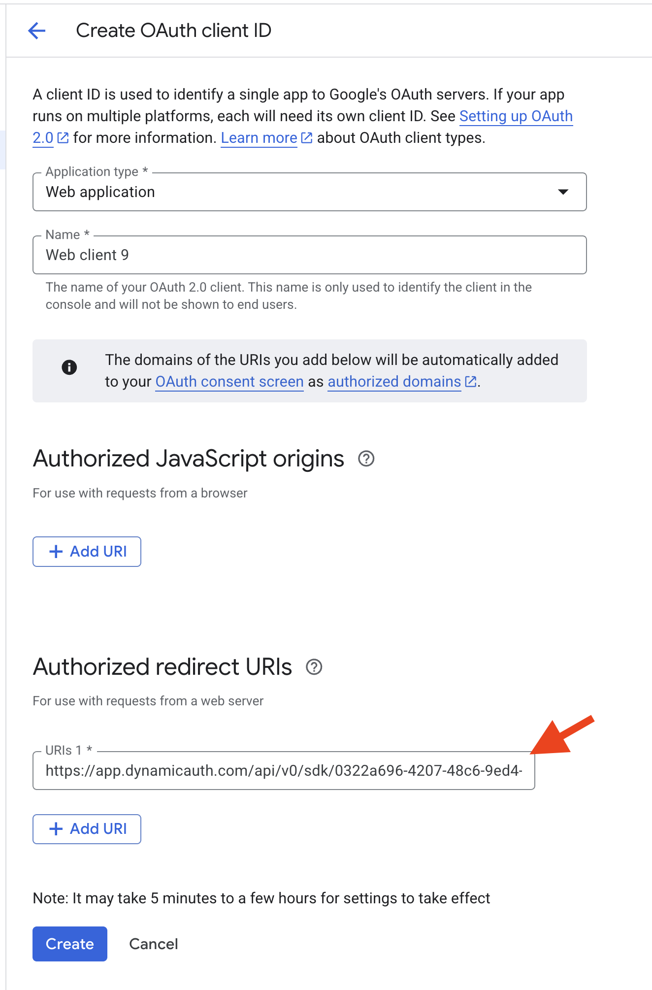 Add auth redirect URI