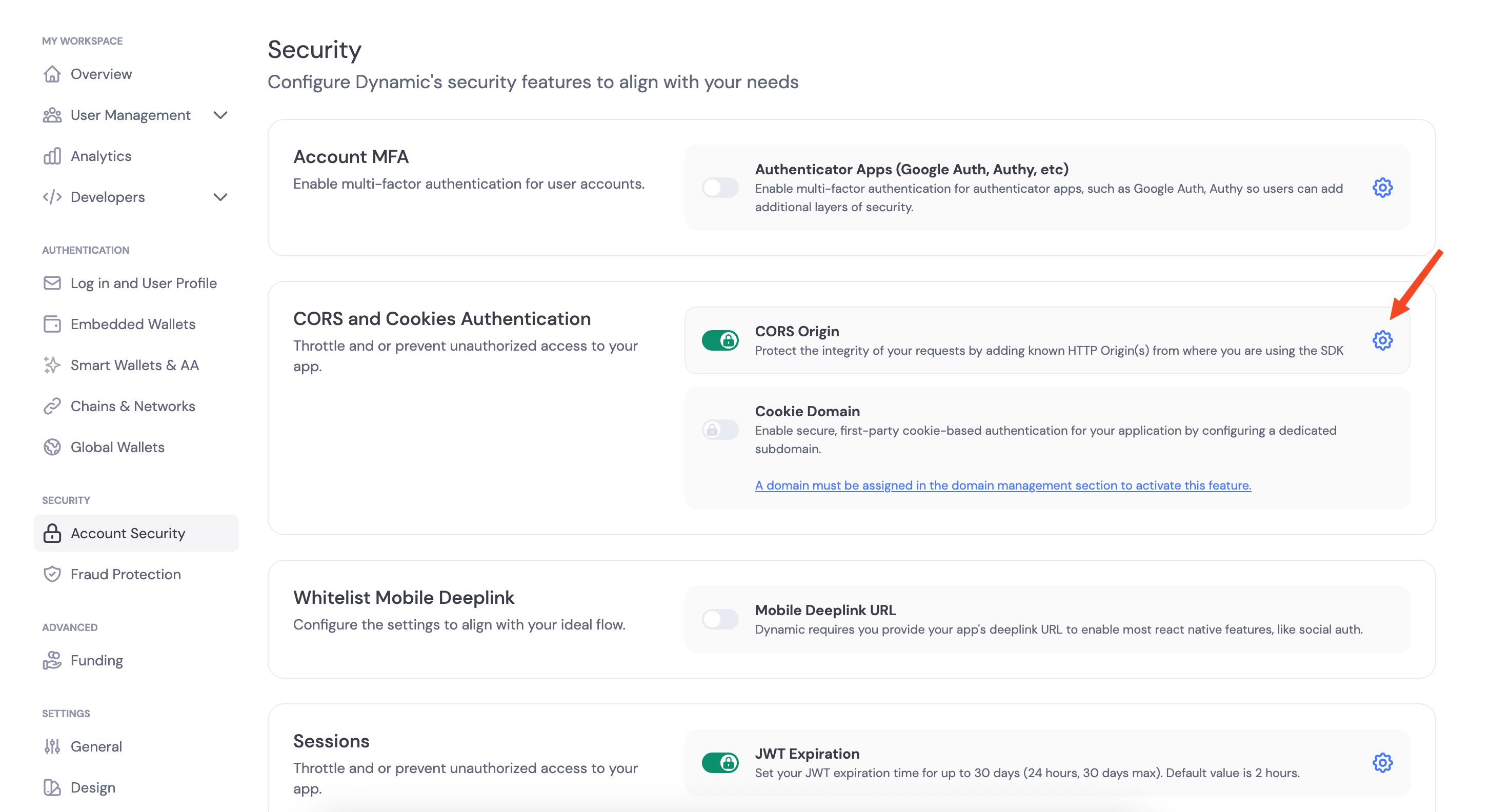 CORS settings in Dynamic dashboard