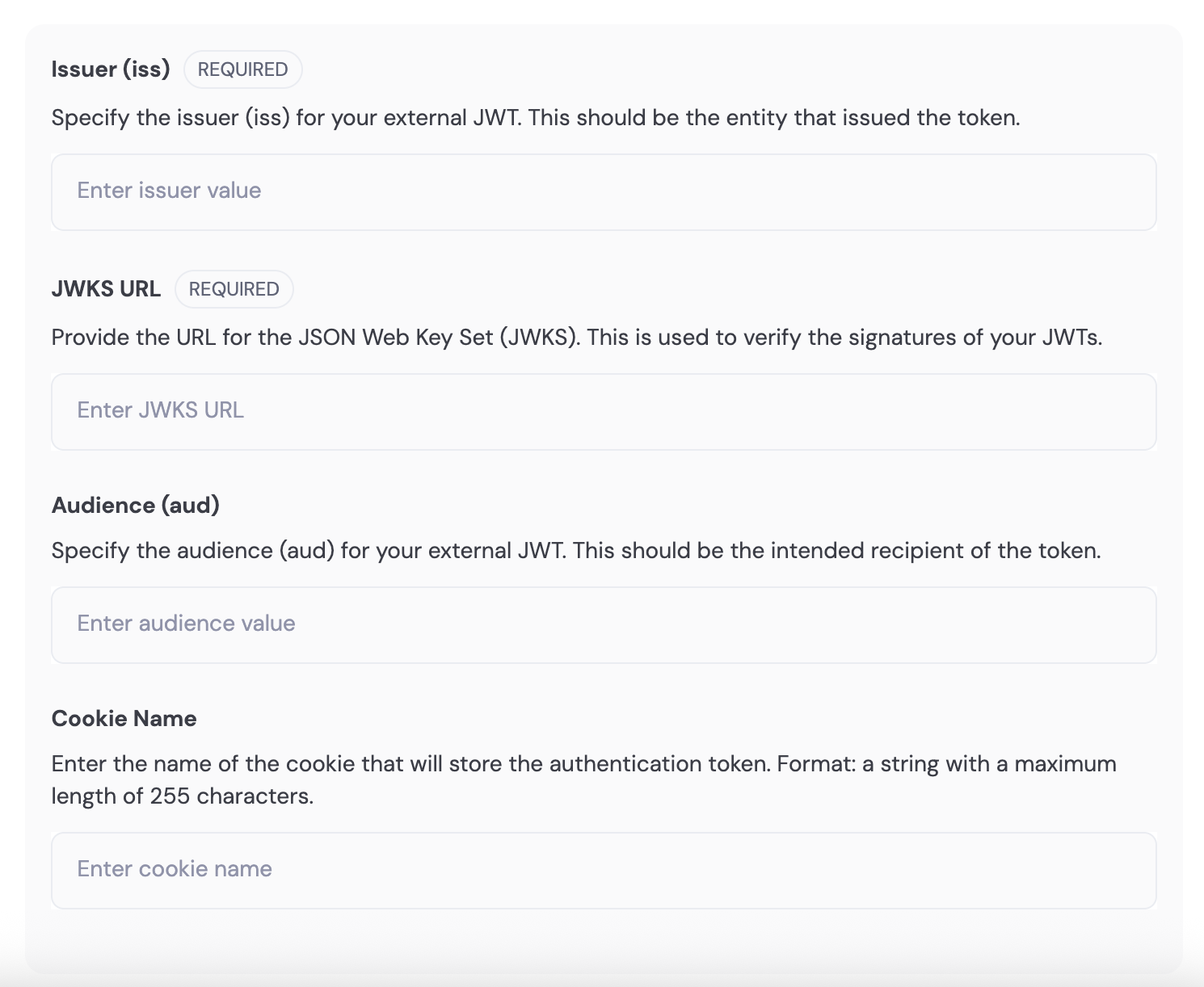 External Authentication Fields