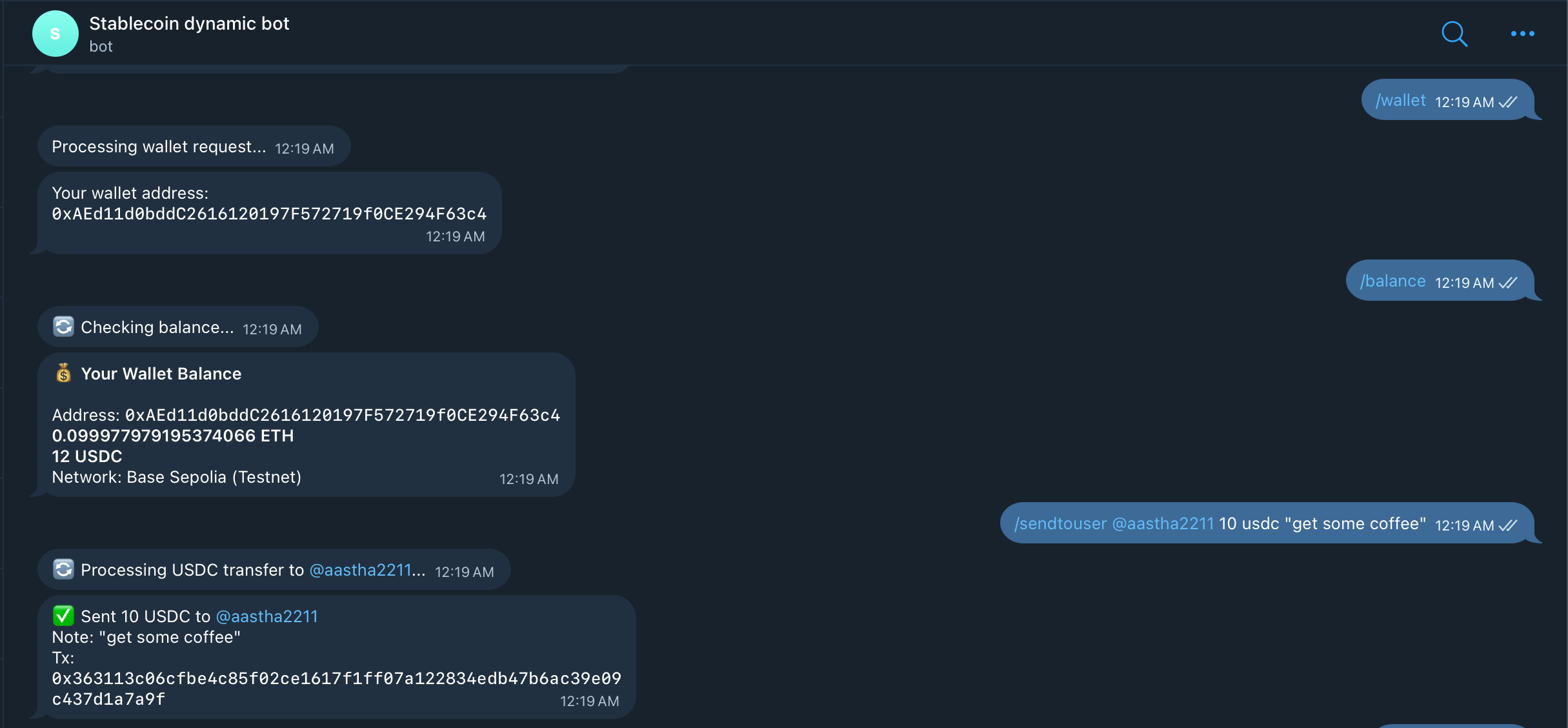 Stablecoin Remittance Bot demo