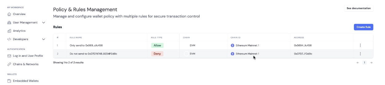 Policies Setup Screenshot