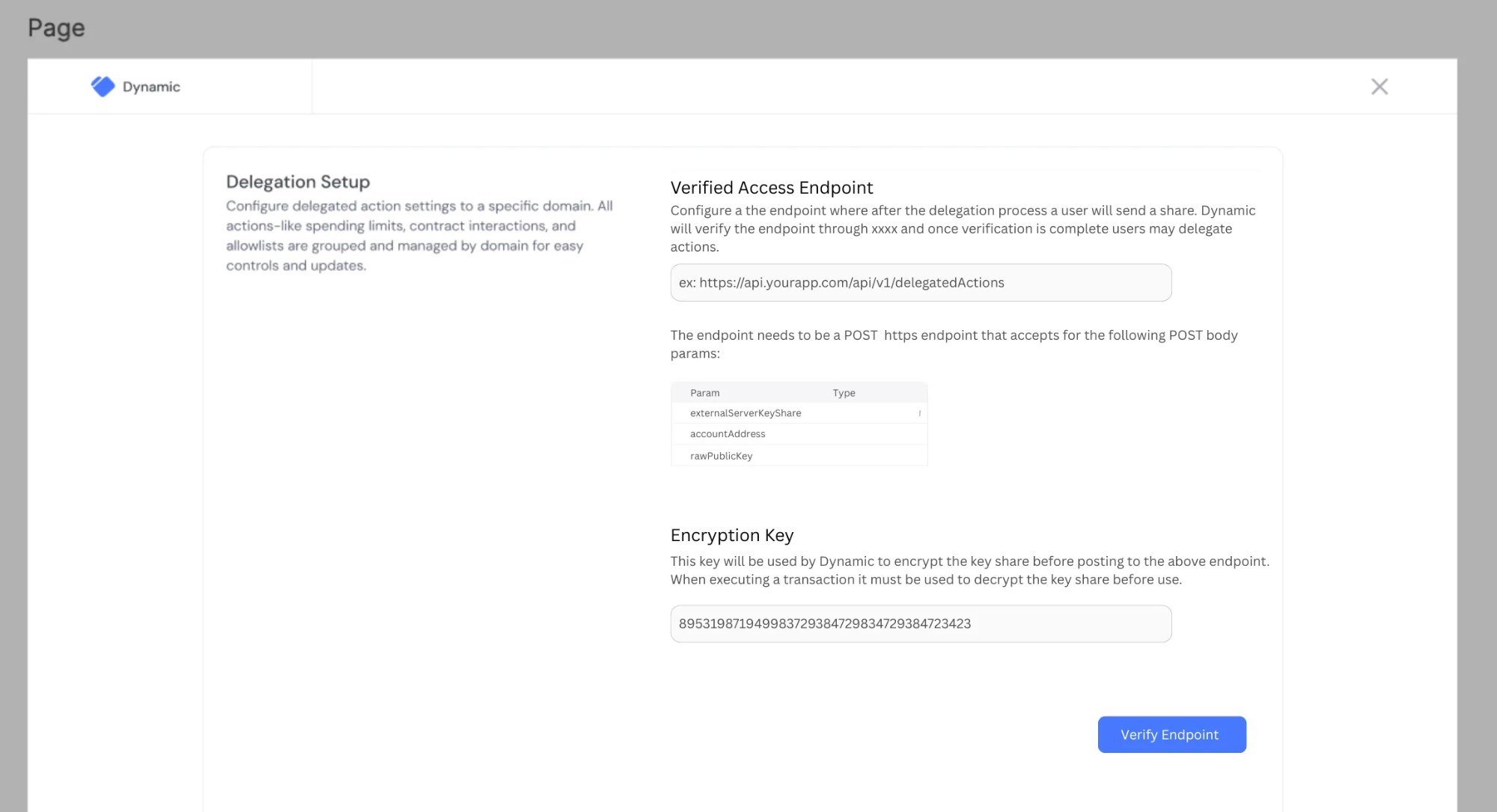Delegation Setup Screenshot
