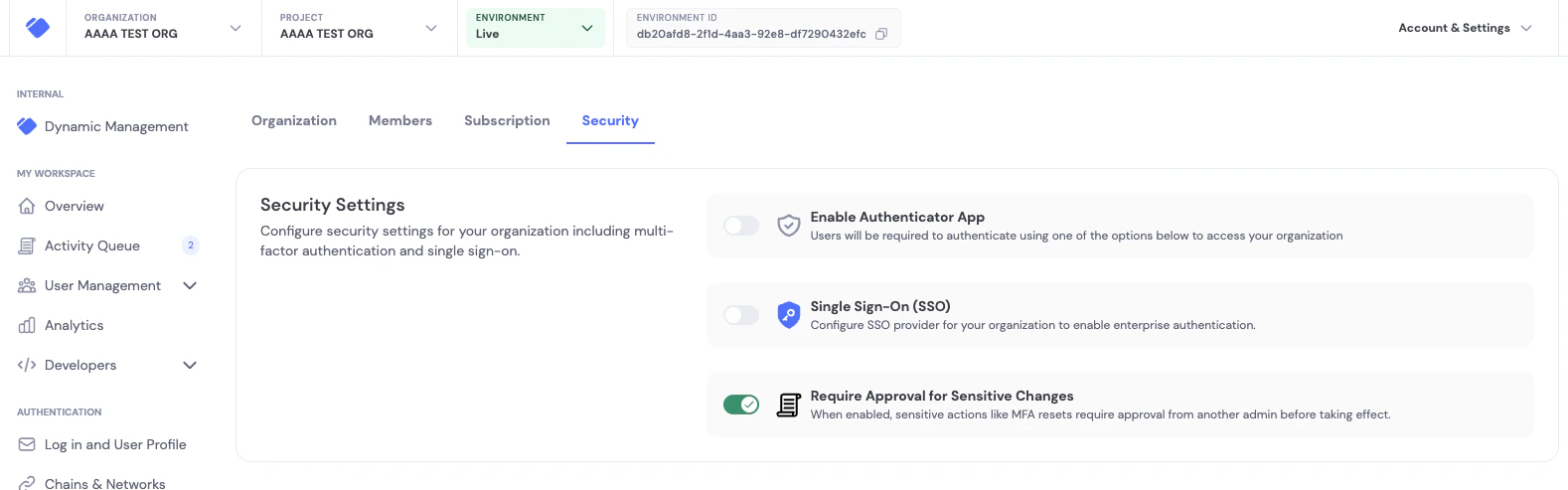 Approval mode toggle under Account & Settings → Security