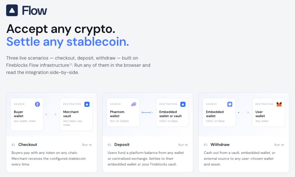 Flow checkout demo — accept any crypto, settle any stablecoin