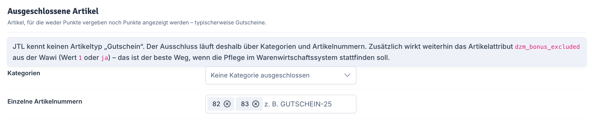 Ausgeschlossene Artikel