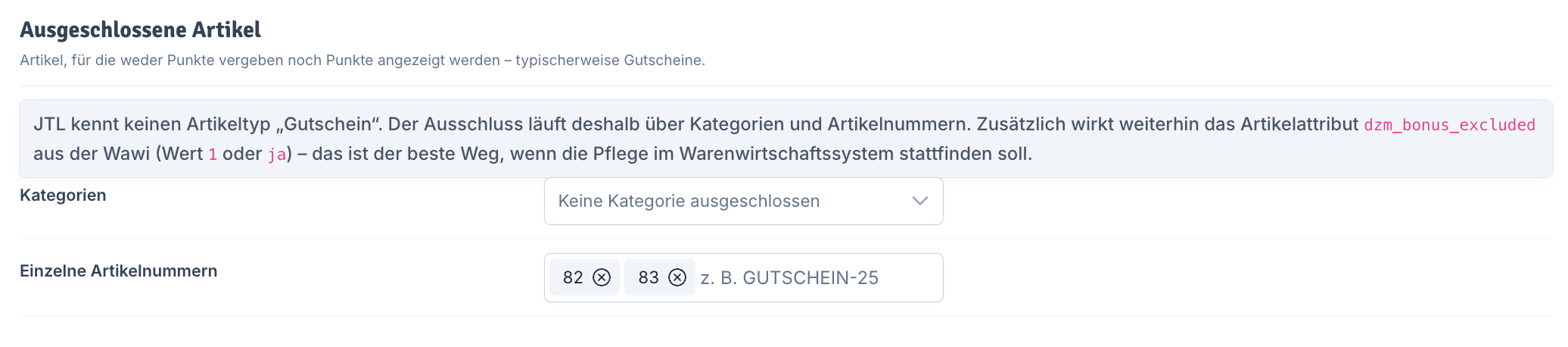 Ausgeschlossene Artikel