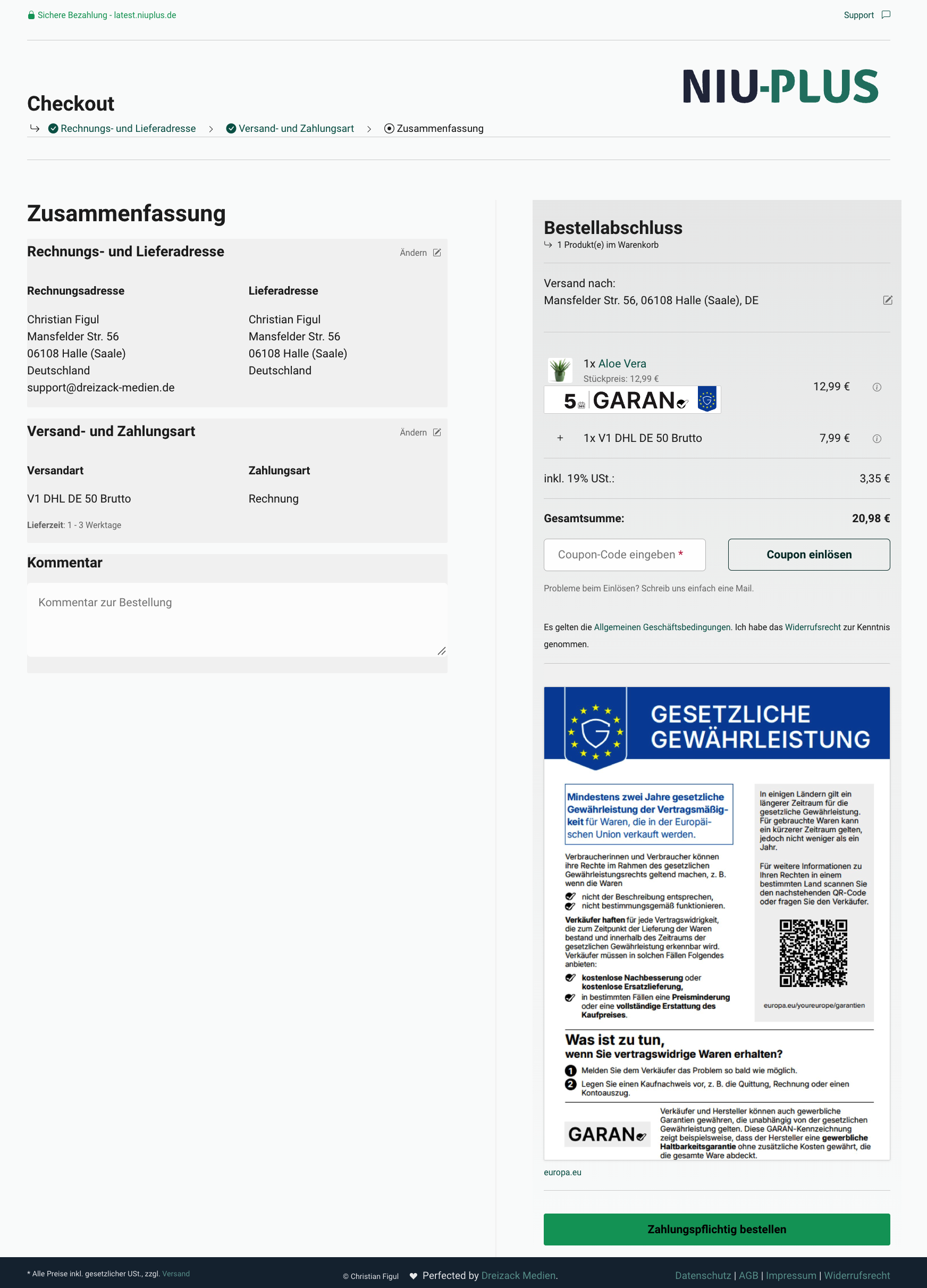 Gewährleistung beim Checkout