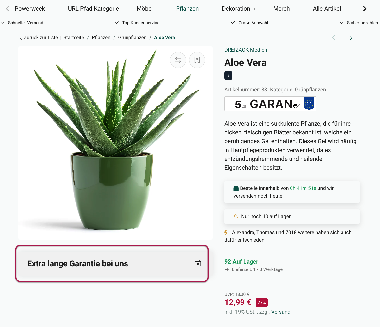 Content-Box Garantie-Label als Custom-Hinweis