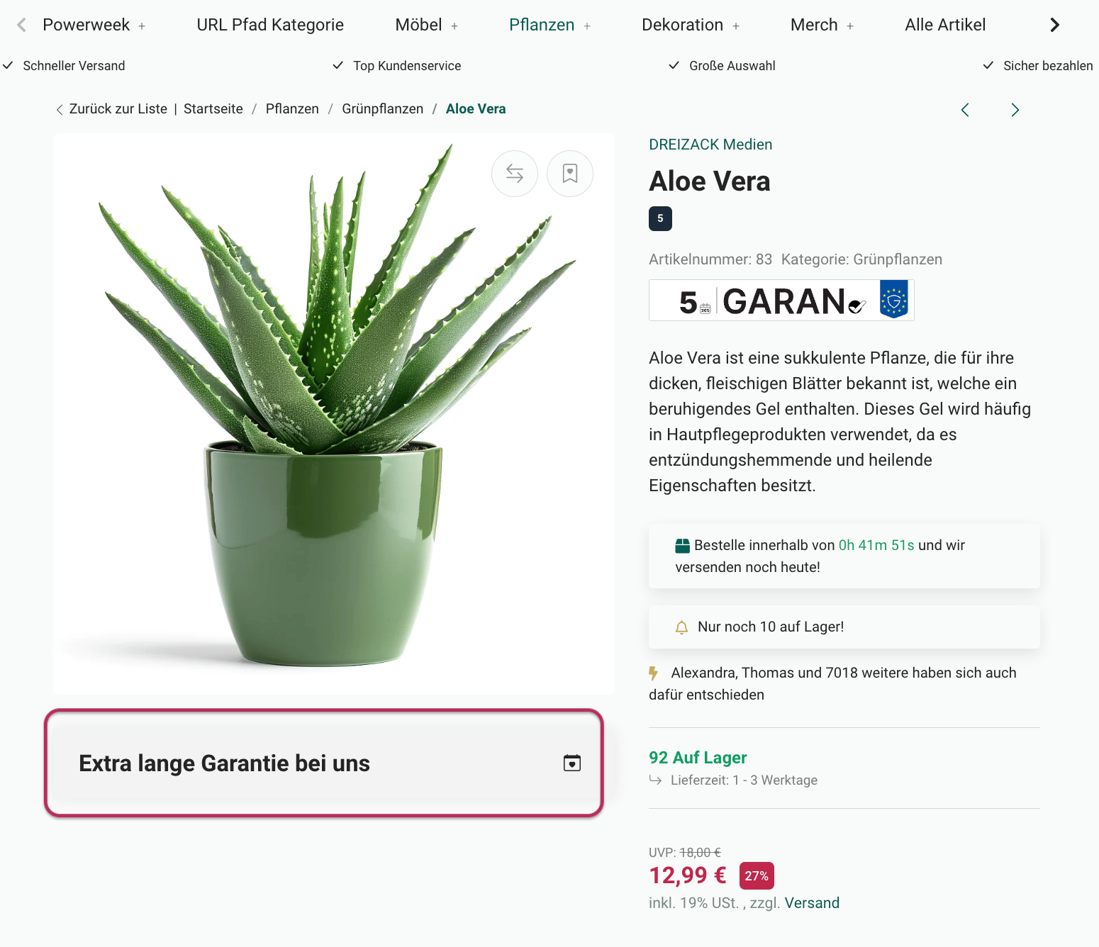 Content-Box Garantie-Label als Custom-Hinweis