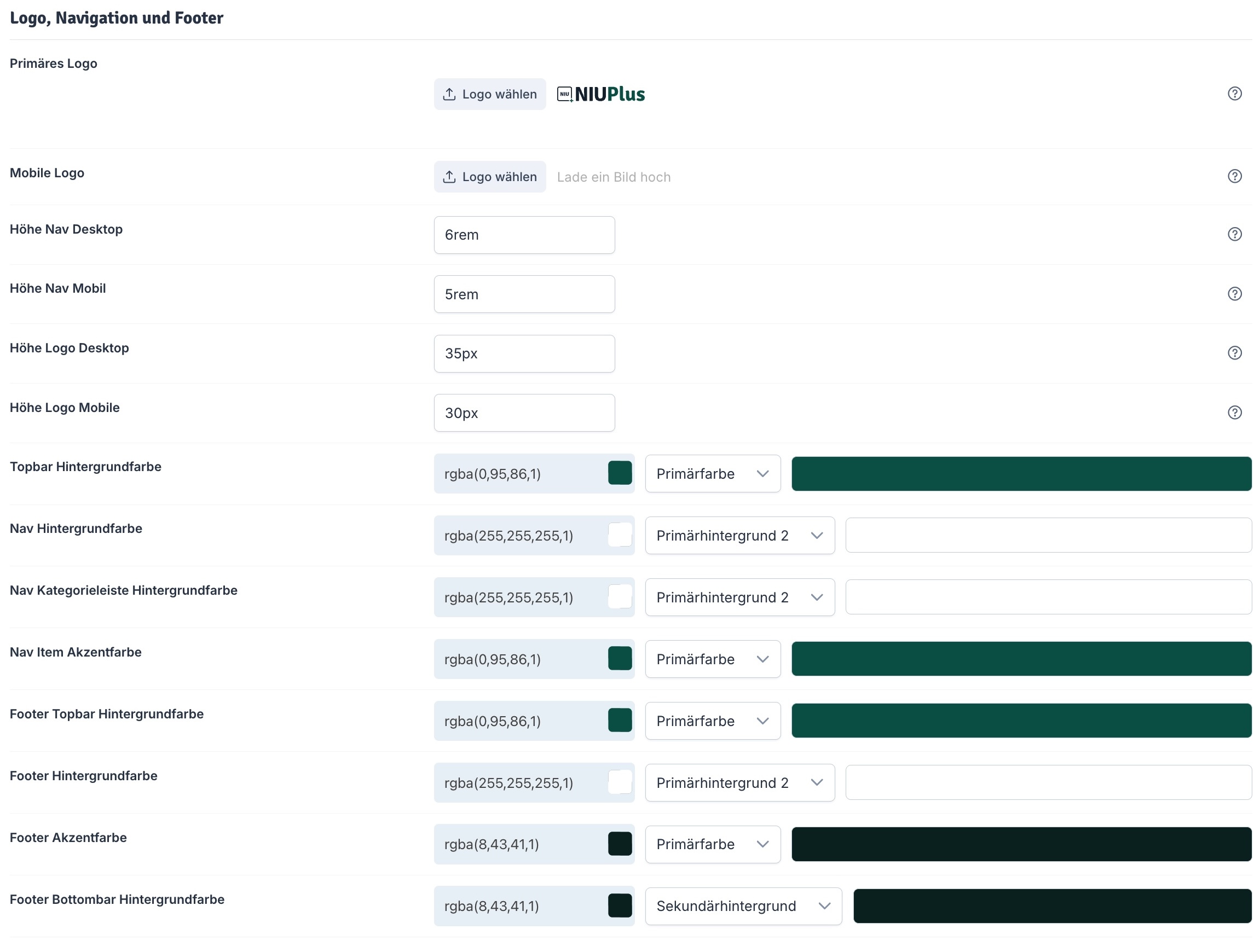 Logo Navigation Footer Farbeinstellungen