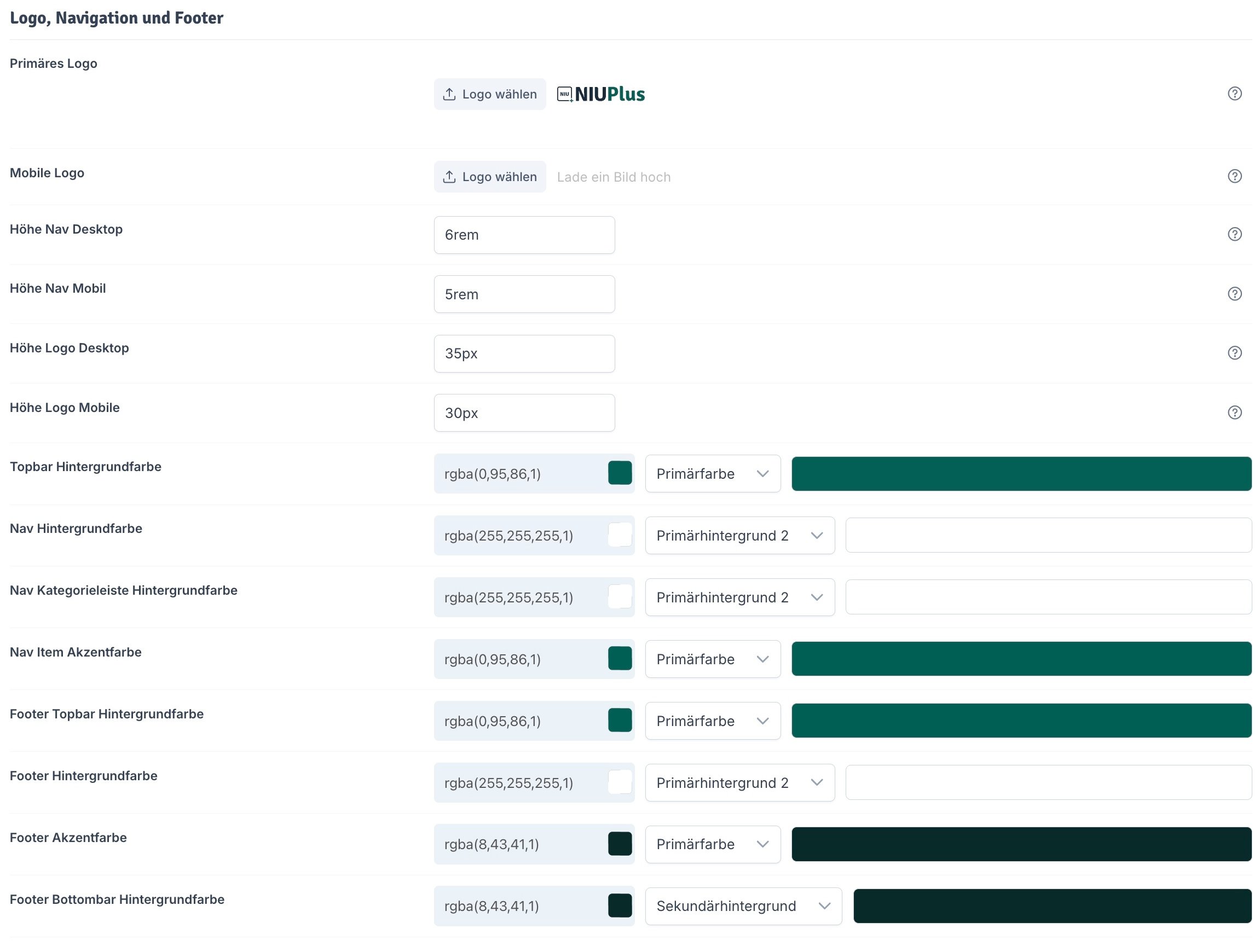 Logo Navigation Footer Farbeinstellungen