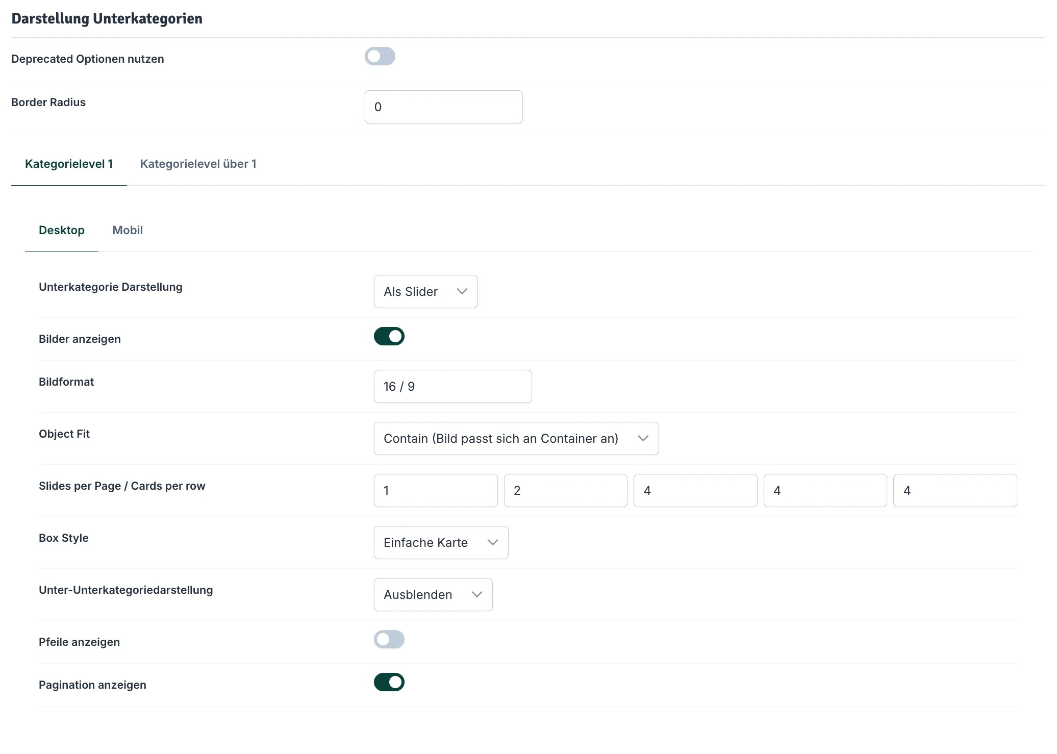 Deprecated Optionen deaktiviert