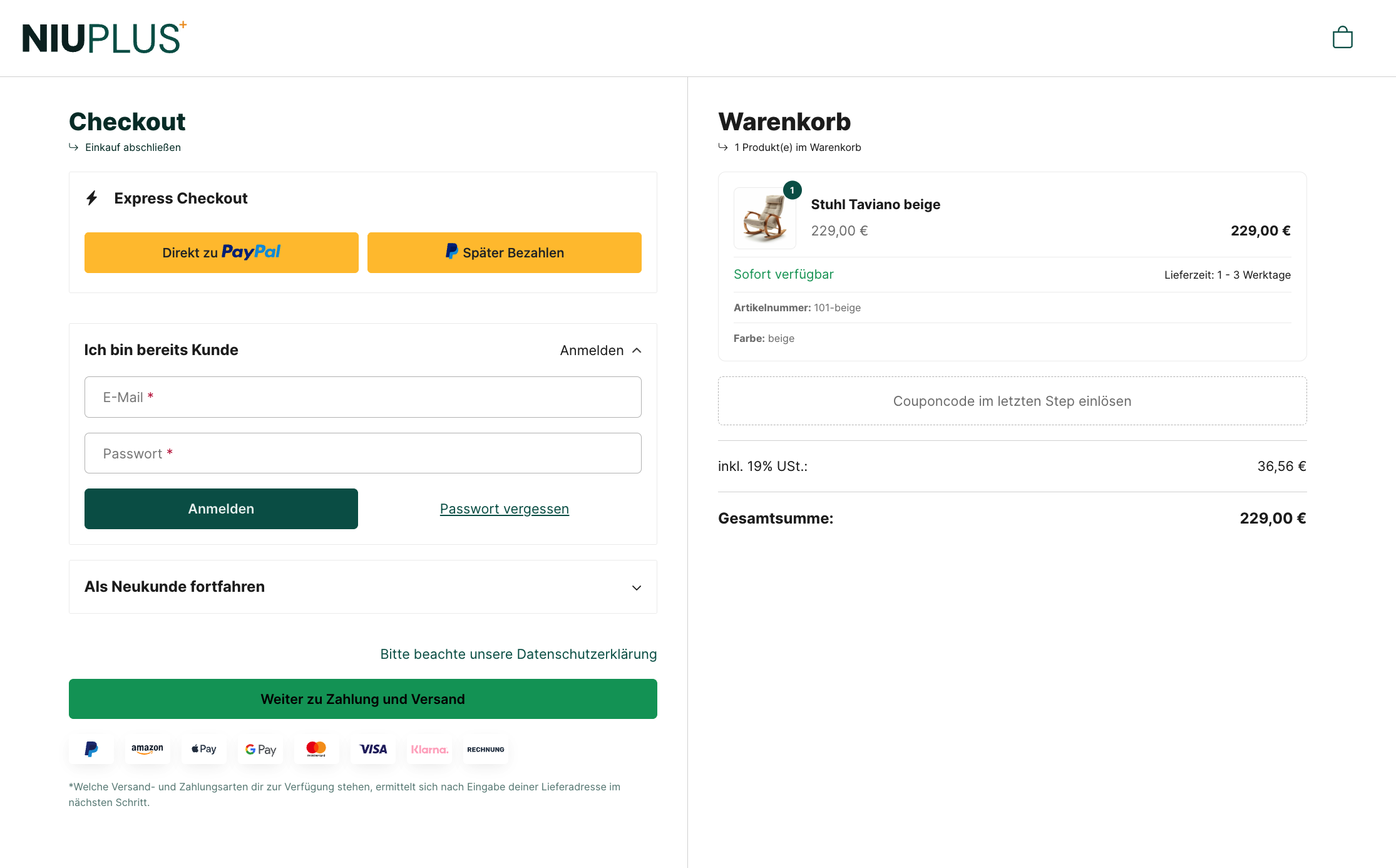 Primär Login: Login offen, Neukunde zu